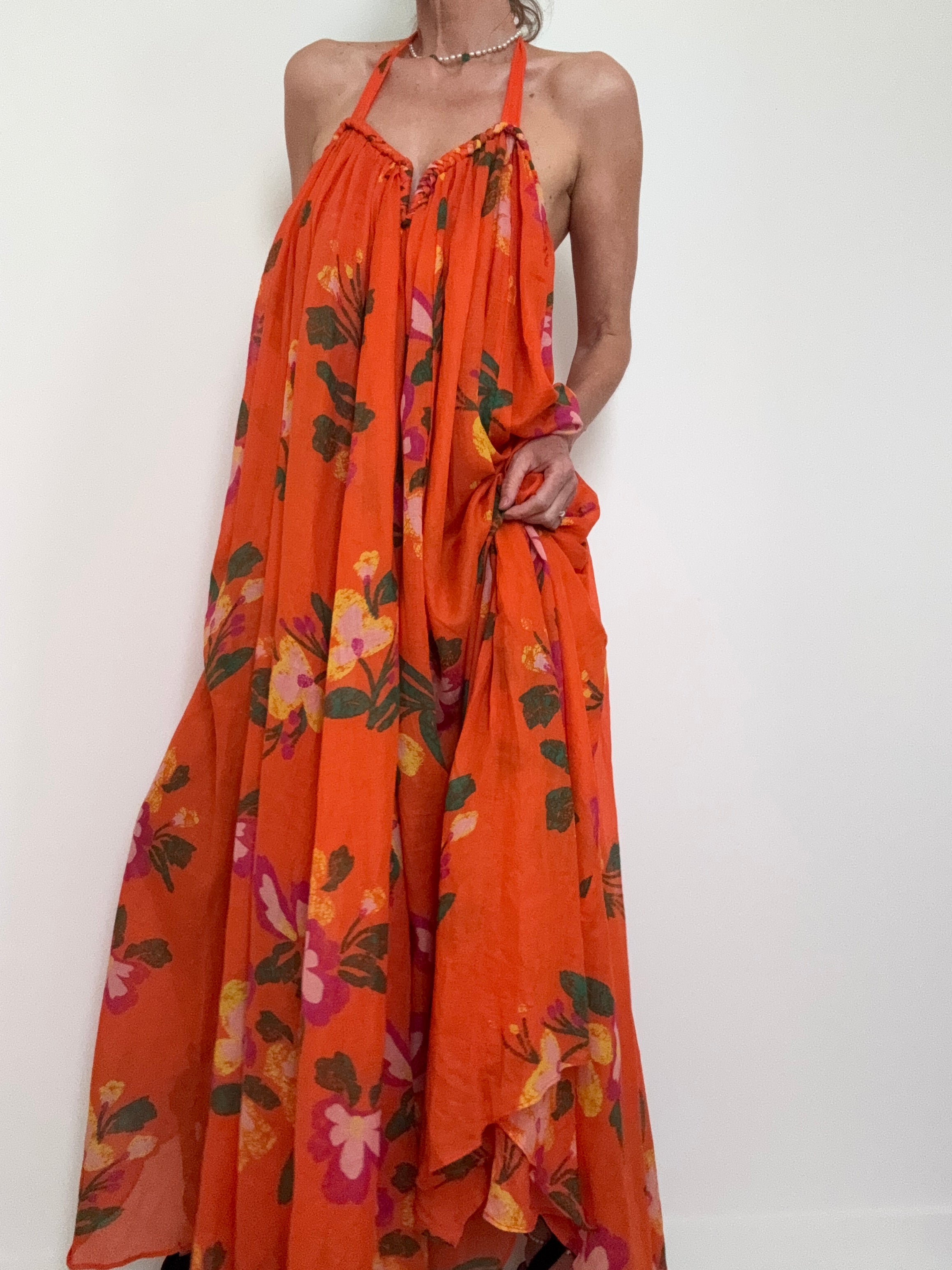 Cotton Voile Floral Dress Orange | Dresses