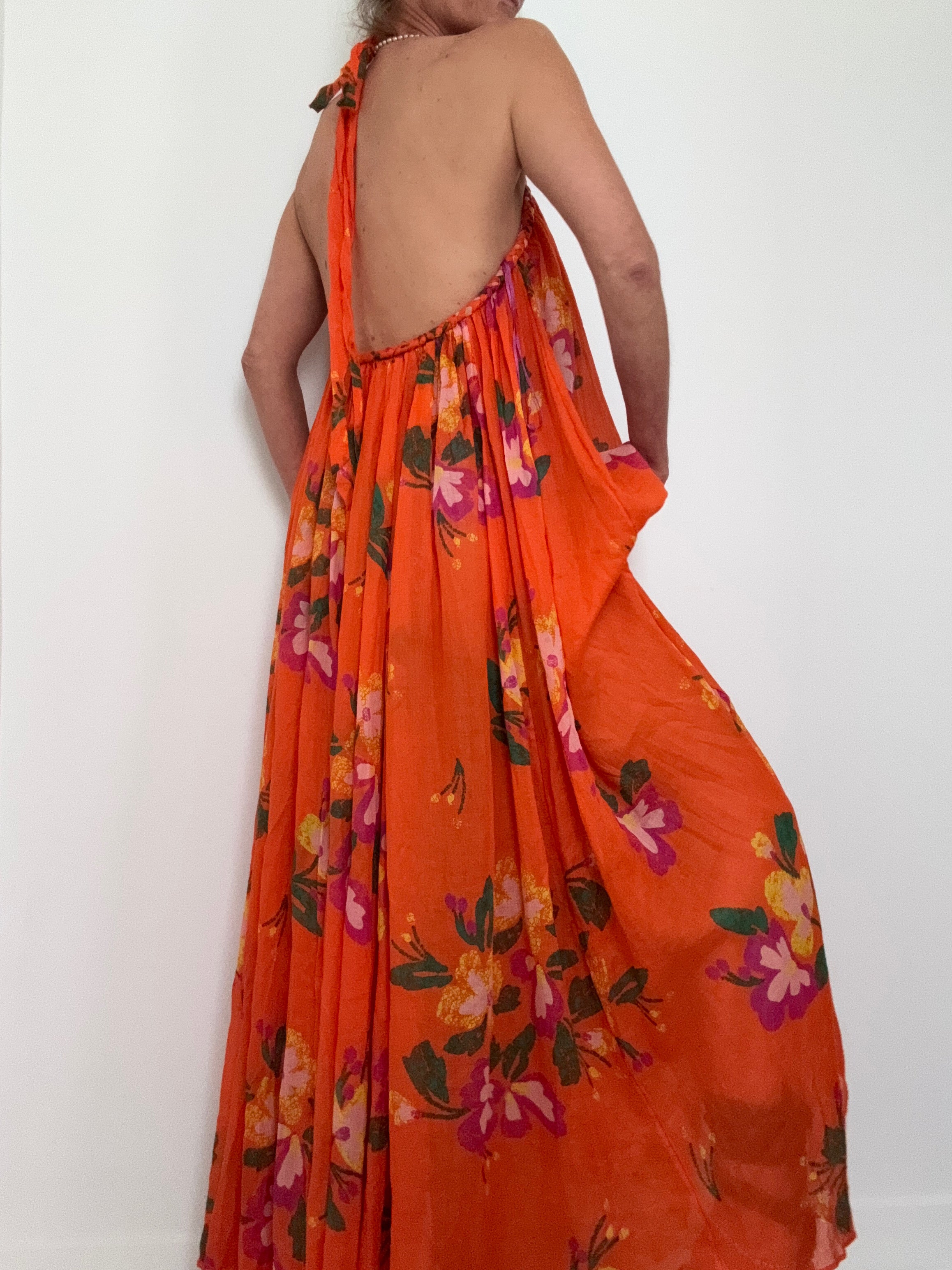 Cotton Voile Floral Dress Orange | Dresses