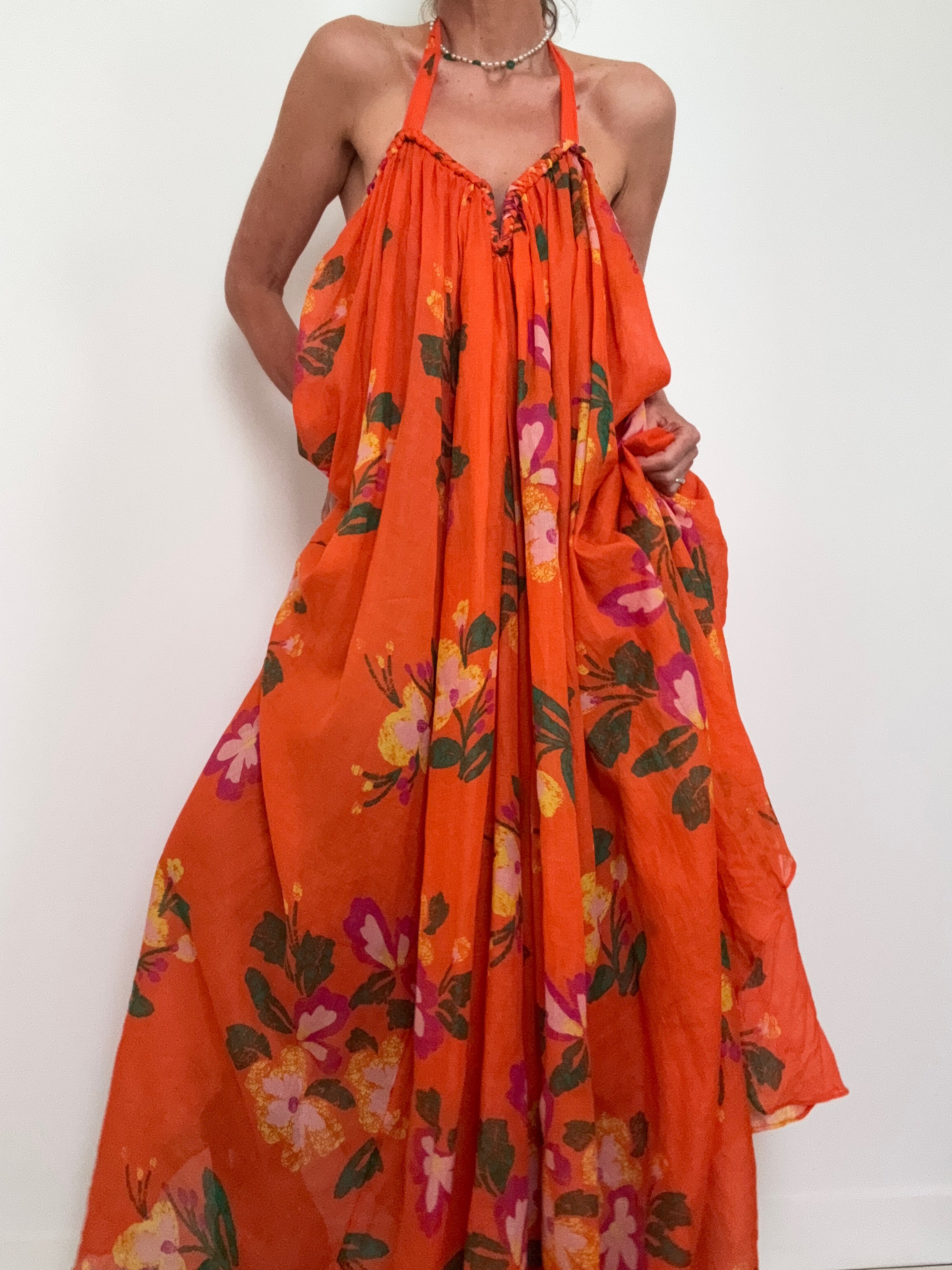 Free People Dresses XSmall Cotton Voile Floral Dress Orange