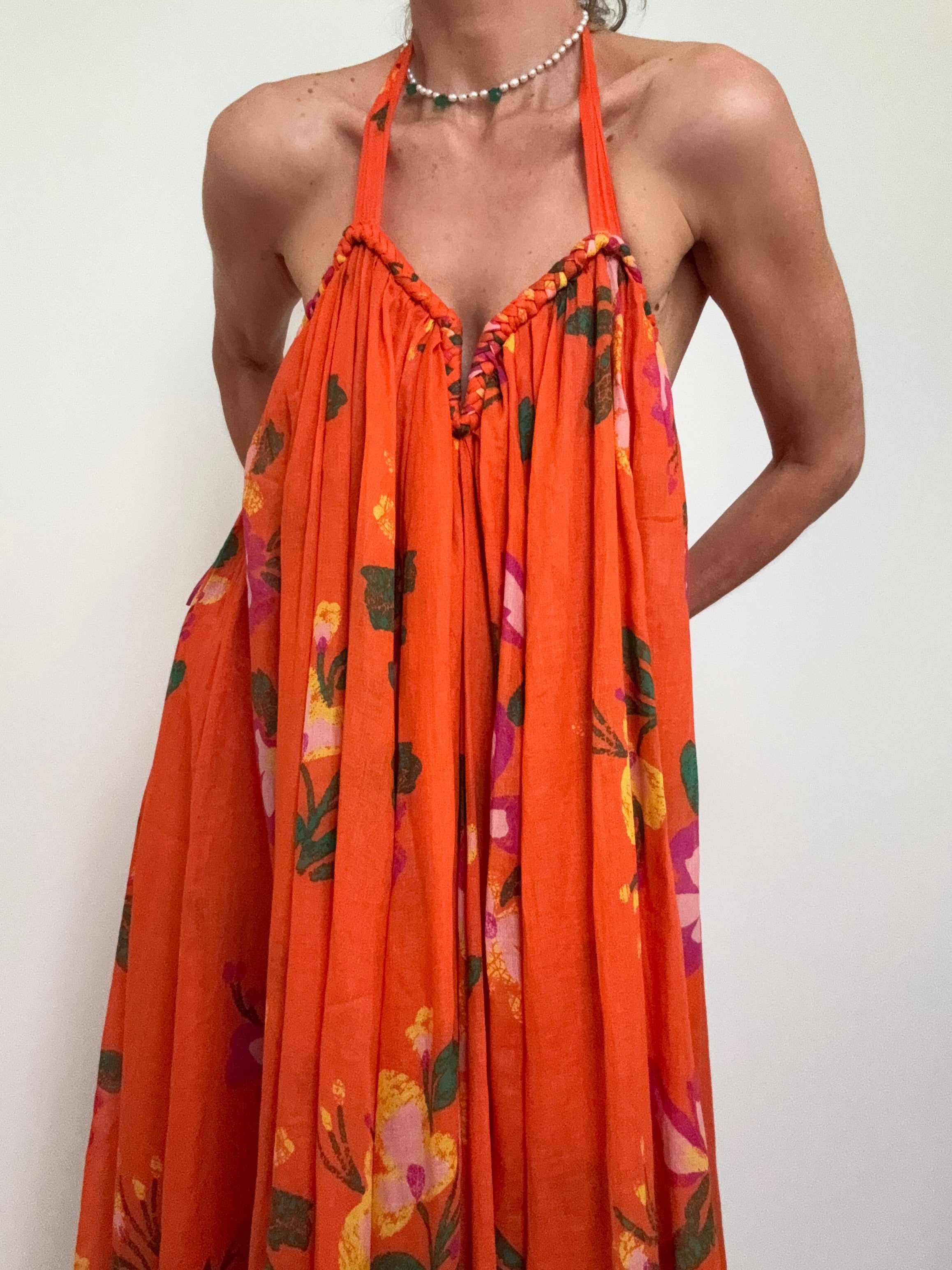 Cotton Voile Floral Dress Orange | Dresses