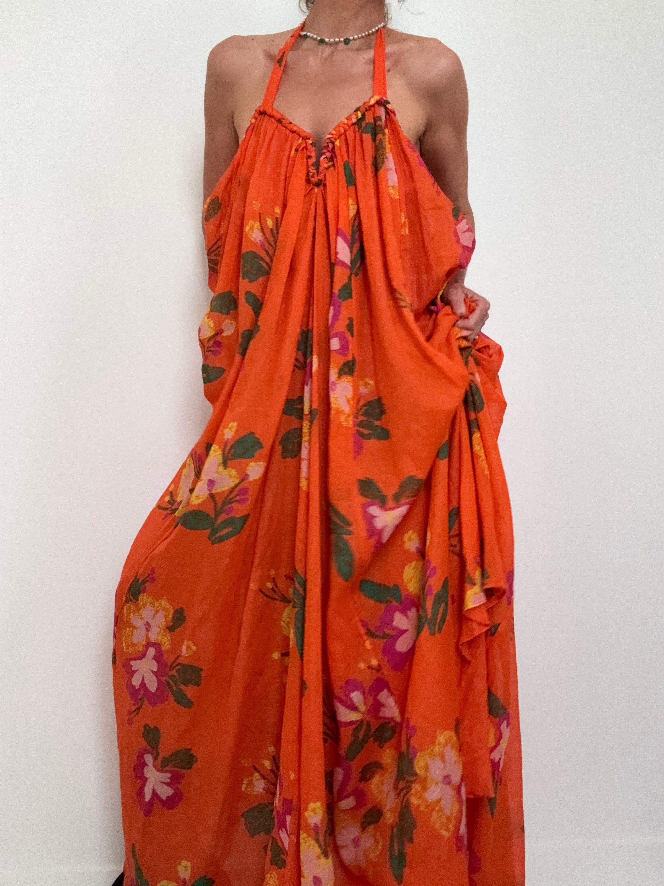 Cotton Voile Floral Dress Orange | Dresses