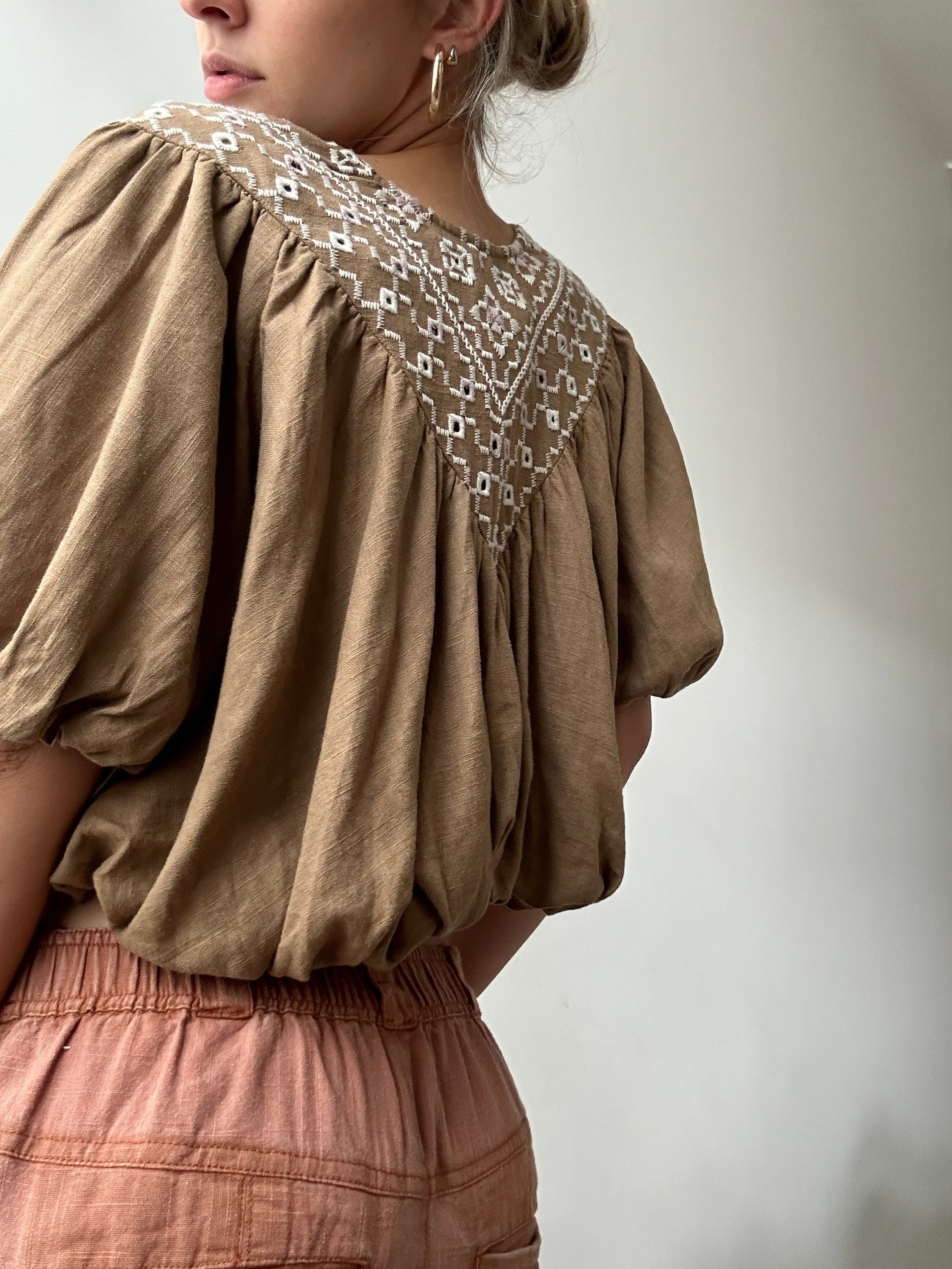 Joni Embroidered Top Tan | Tops