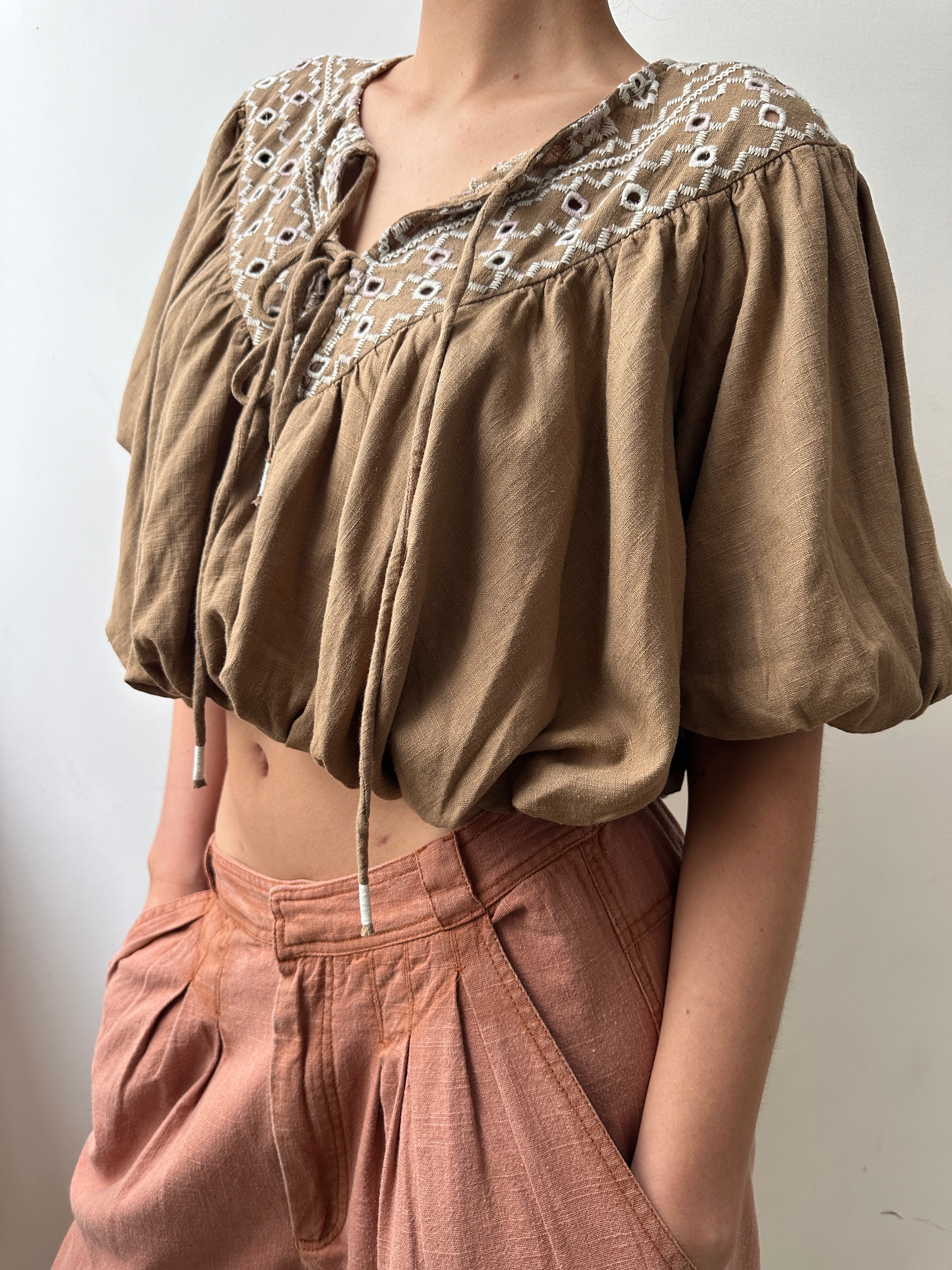 Joni Embroidered Top Tan | Tops