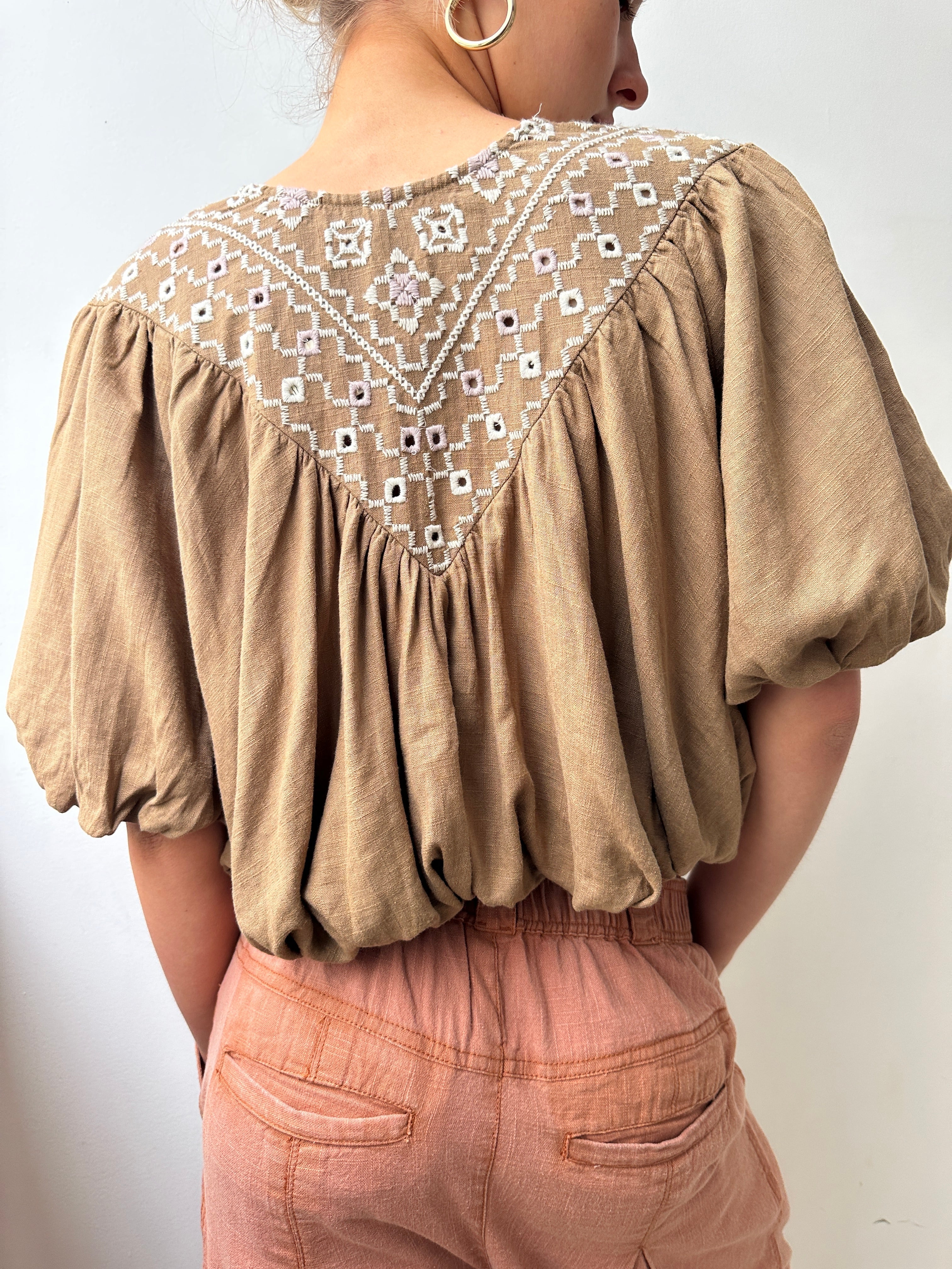 Joni Embroidered Top Tan | Tops