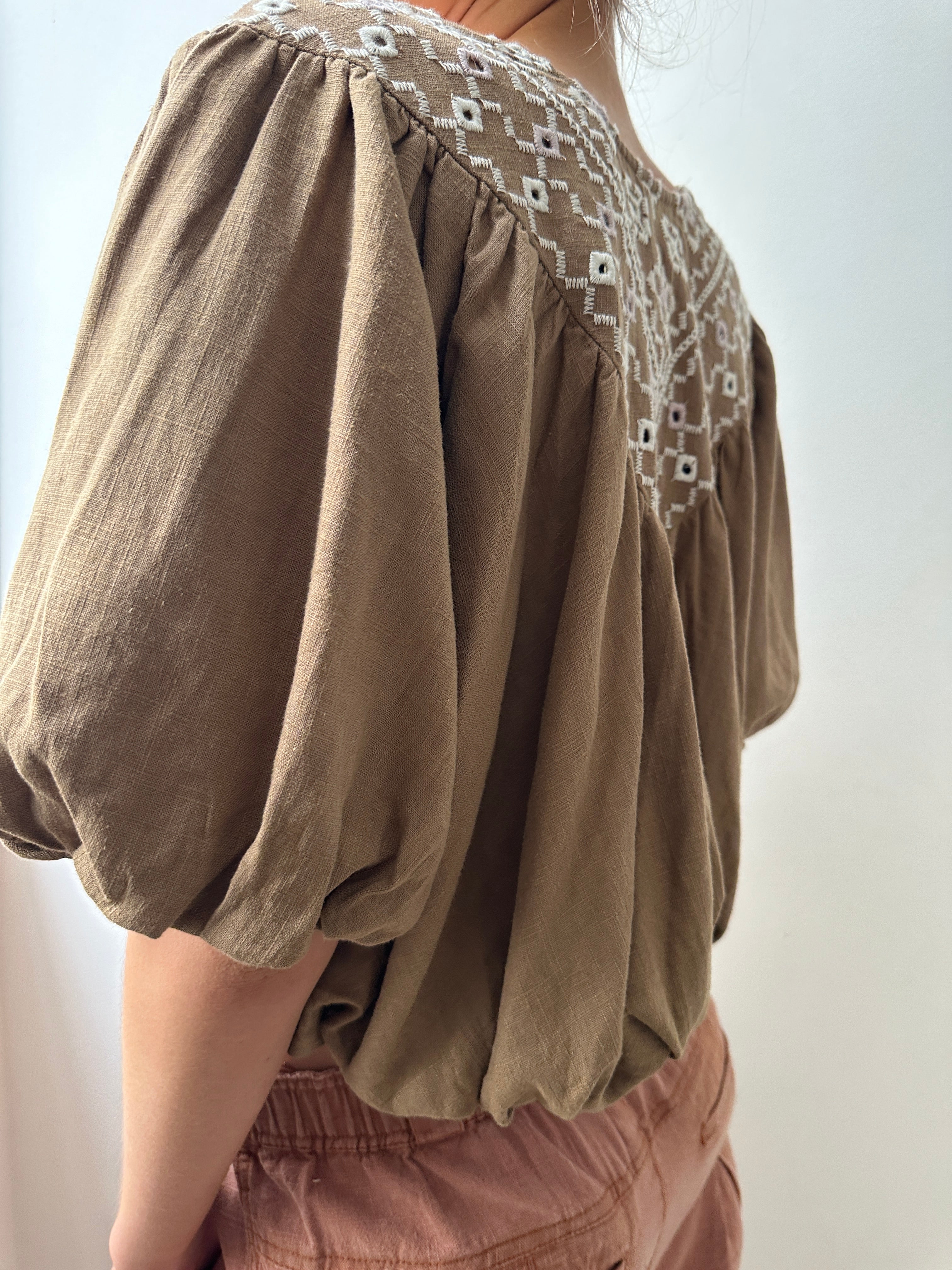 Joni Embroidered Top Tan | Tops