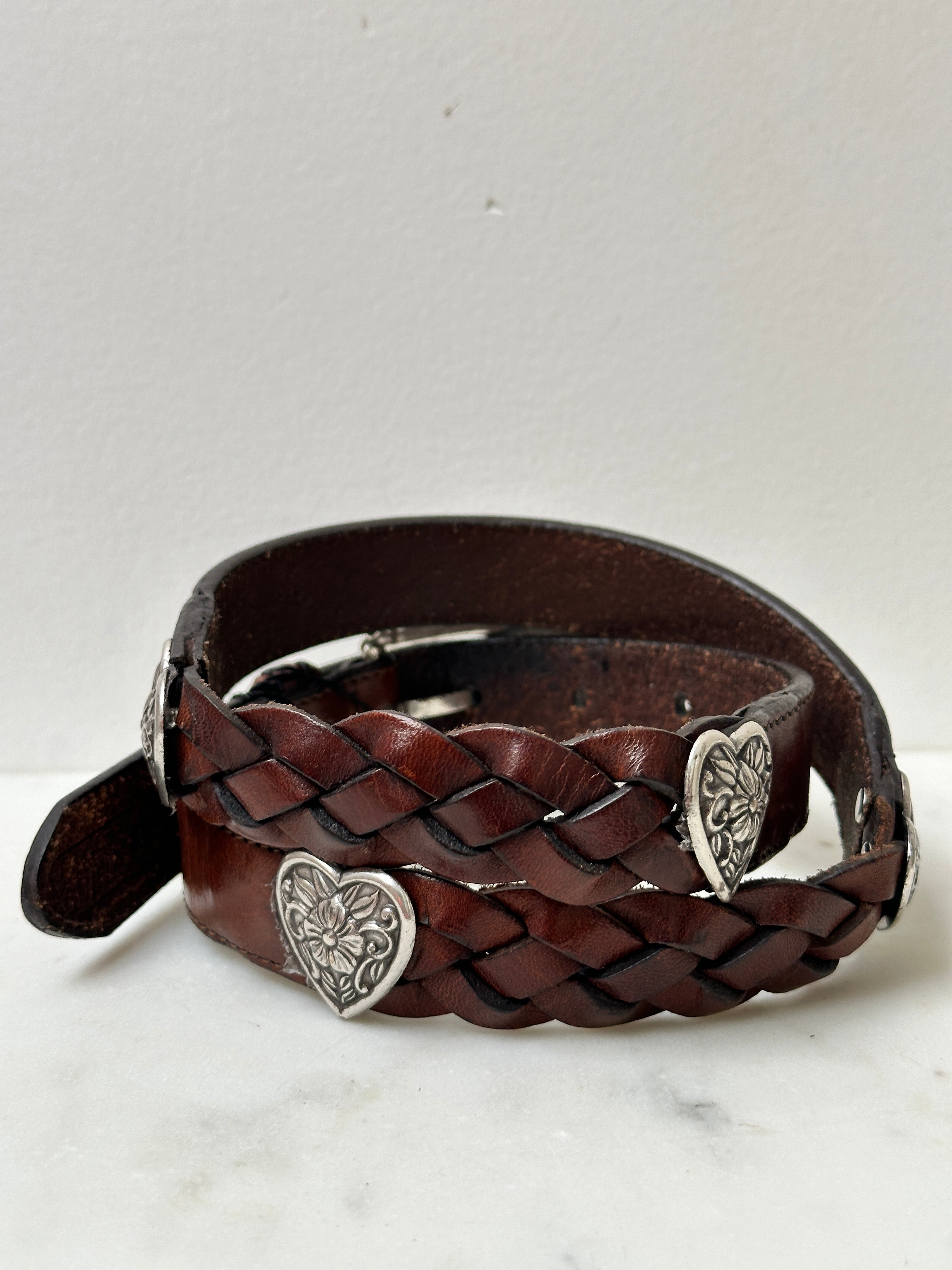 Future Nomads Belts 87cm Brown and Silver Woven Hearts Belt