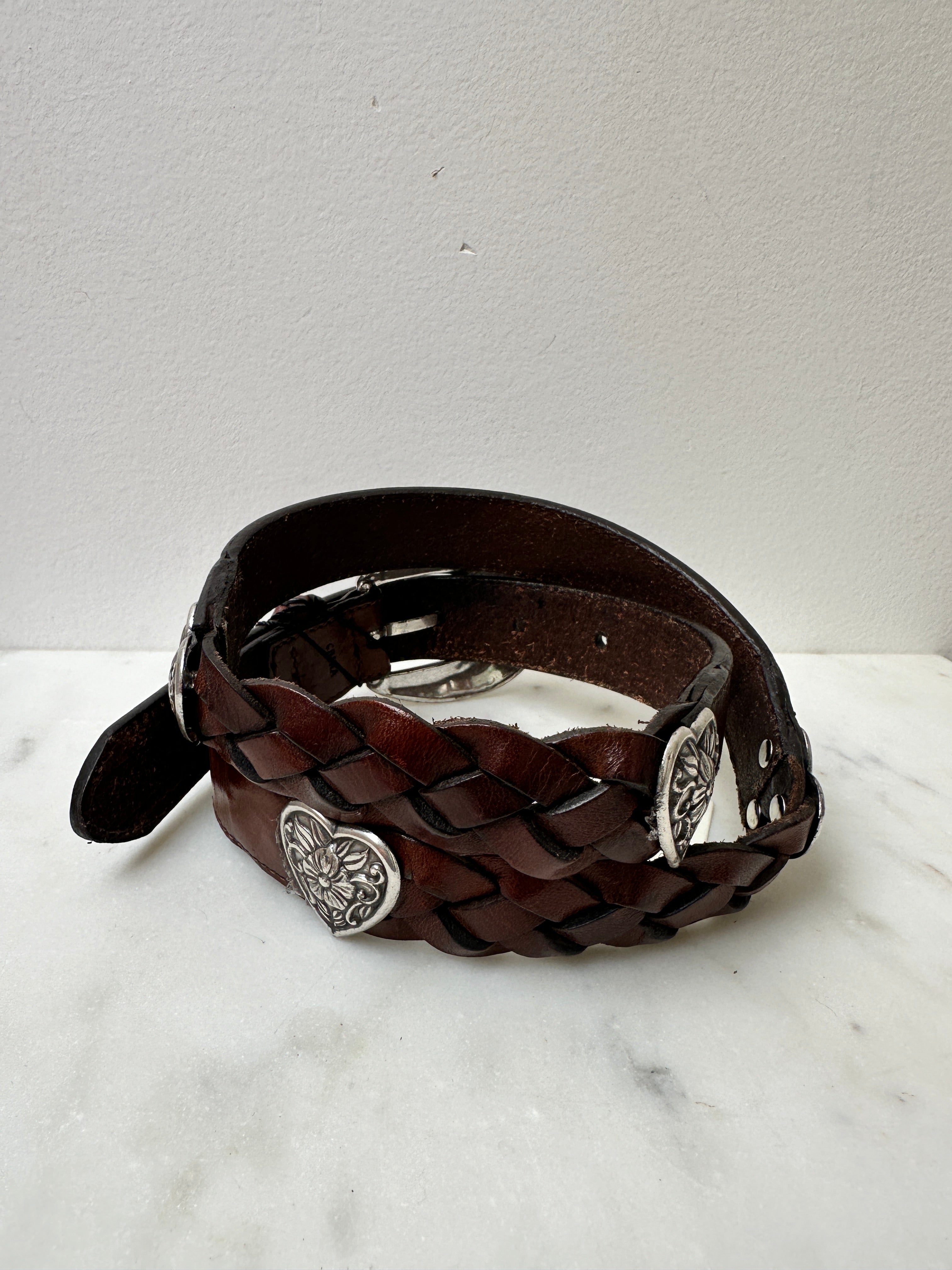 Future Nomads Belts 87cm Brown and Silver Woven Hearts Belt