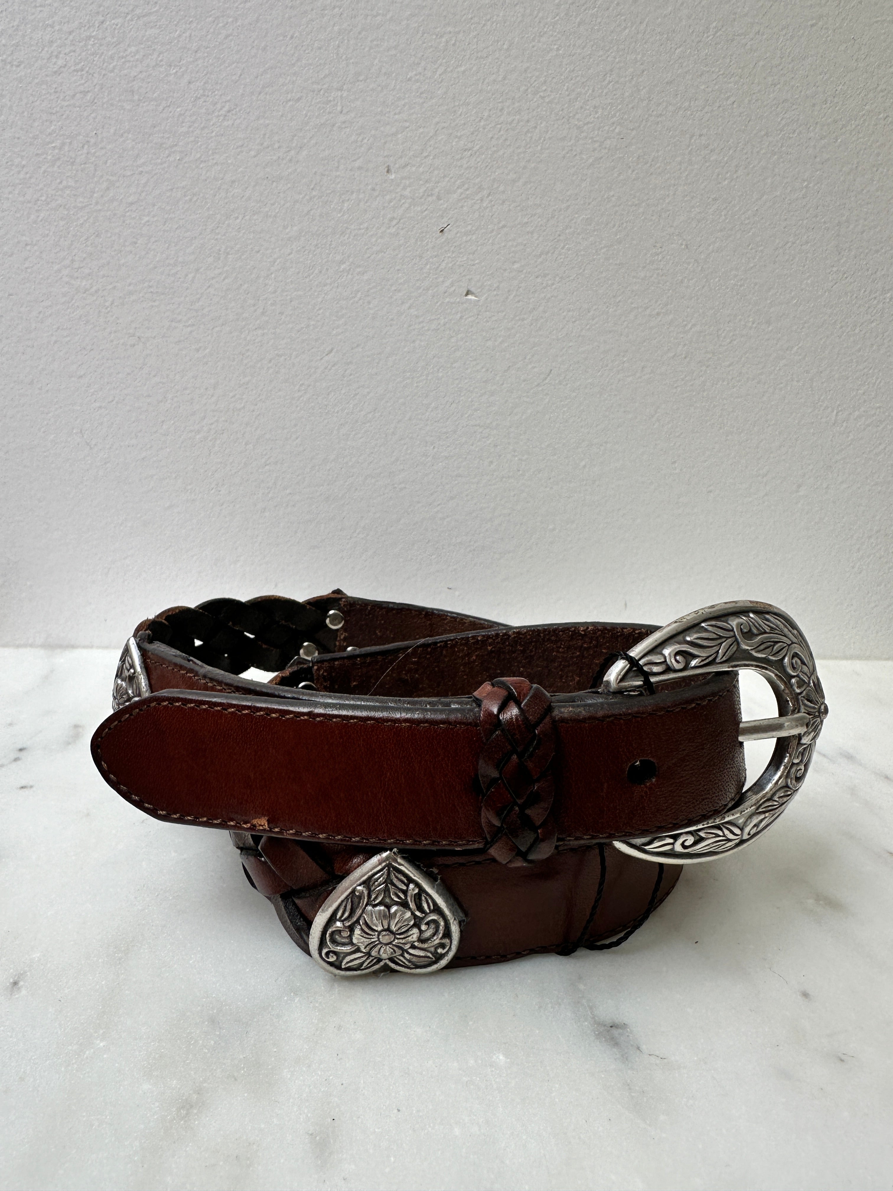 Future Nomads Belts 87cm Brown and Silver Woven Hearts Belt