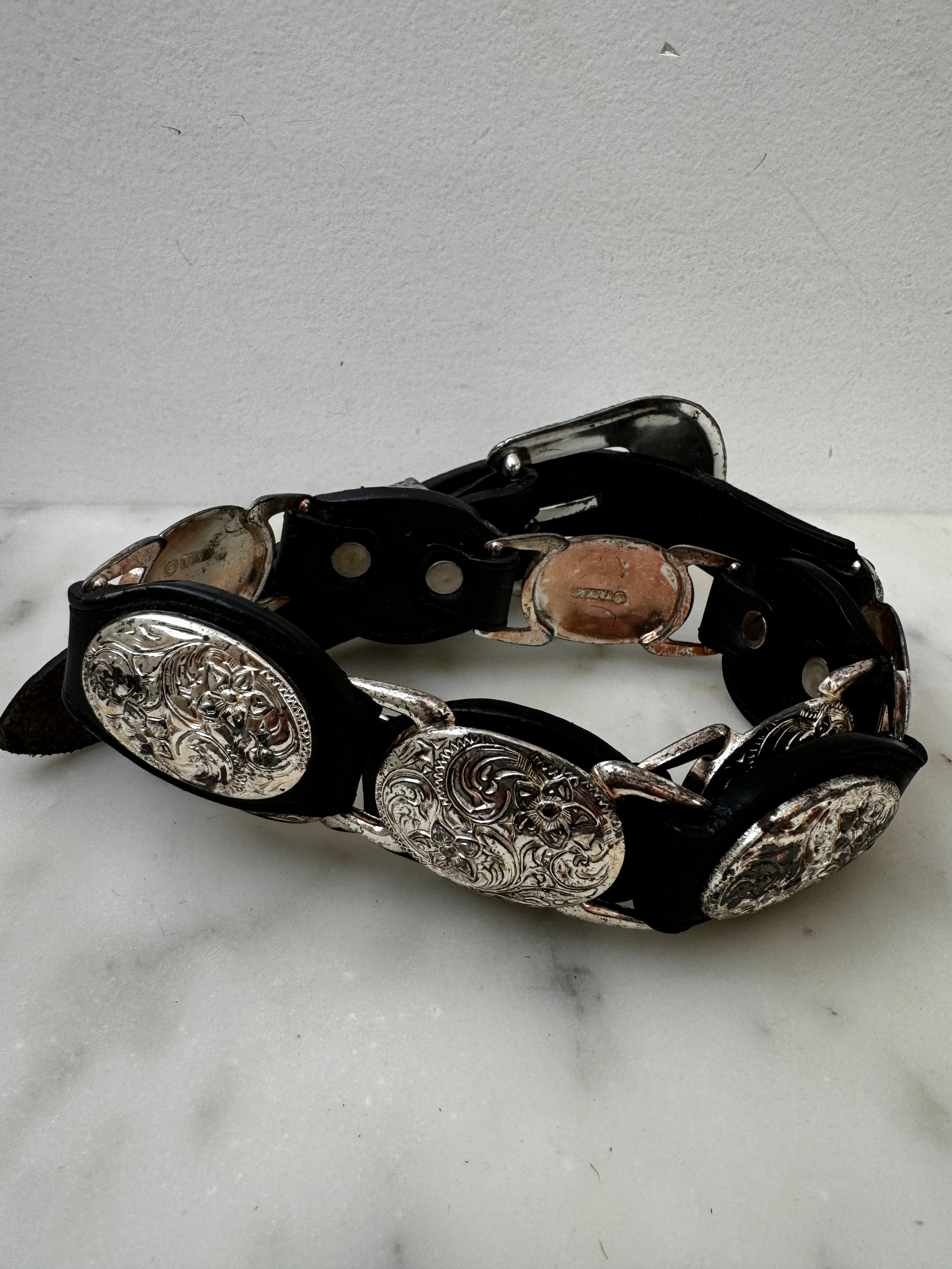 Silver And Leather Disk Belt | Belts