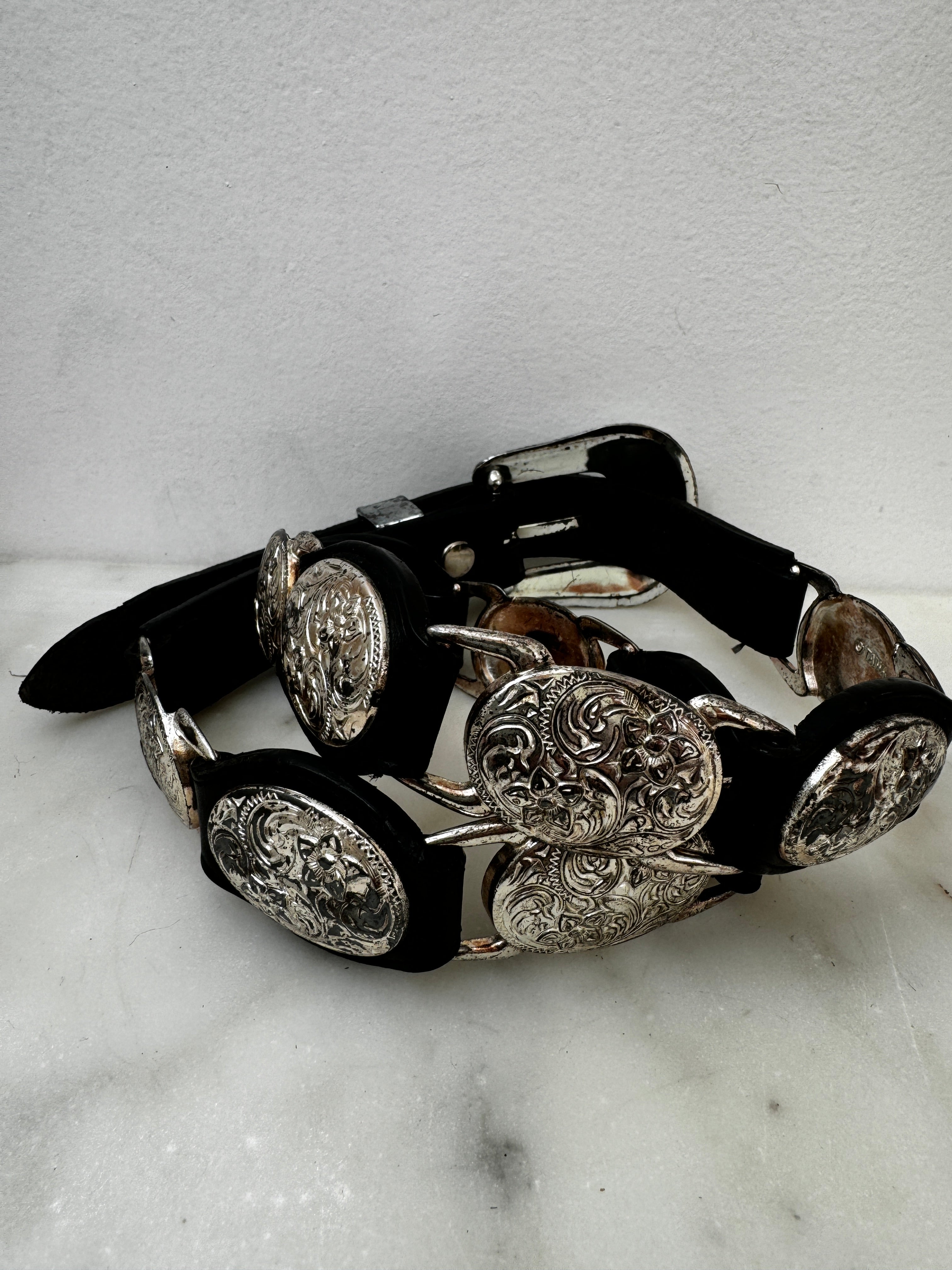 Silver And Leather Disk Belt | Belts