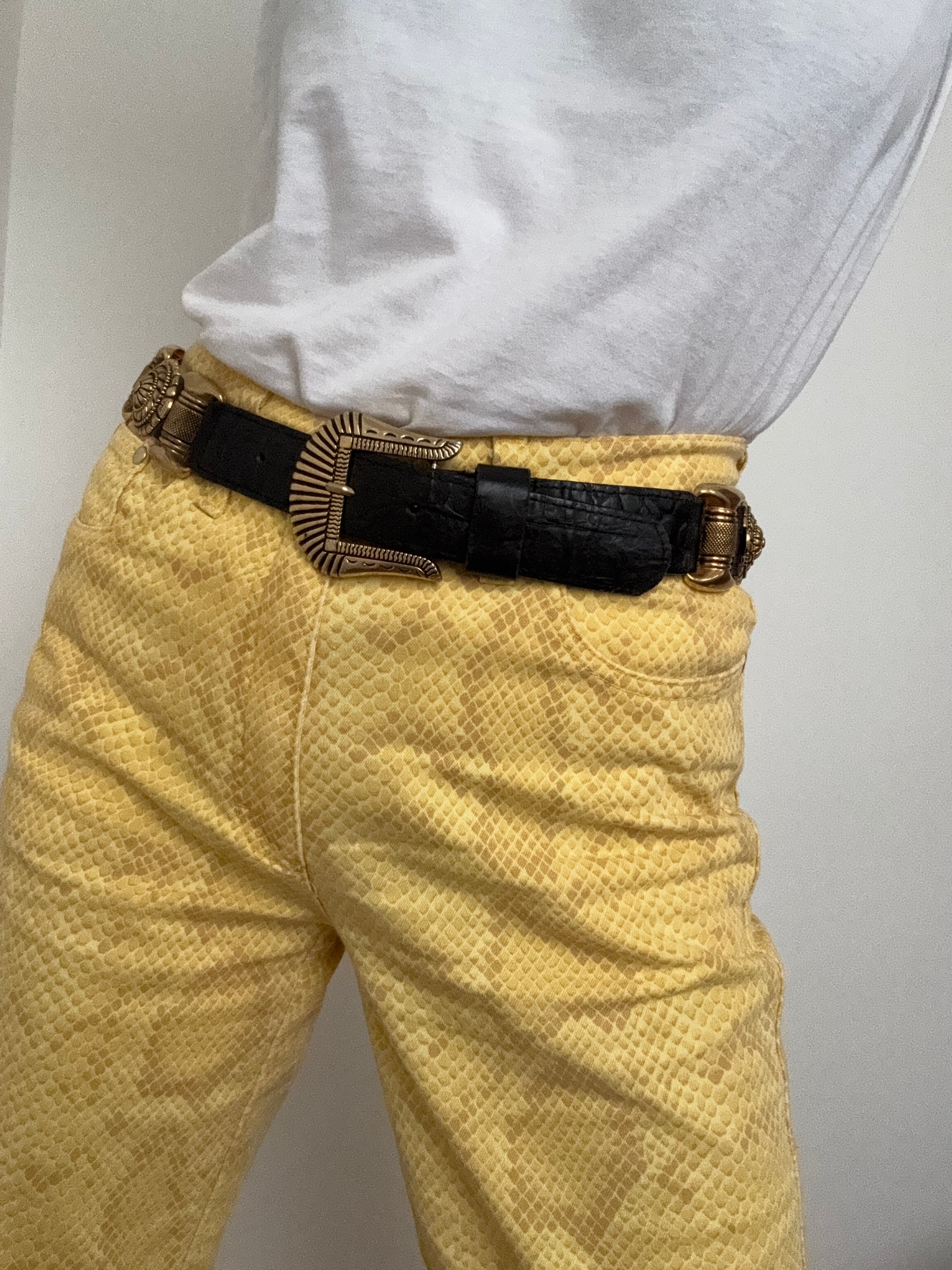 Gold & Black Vintage Leather Belt | Belts