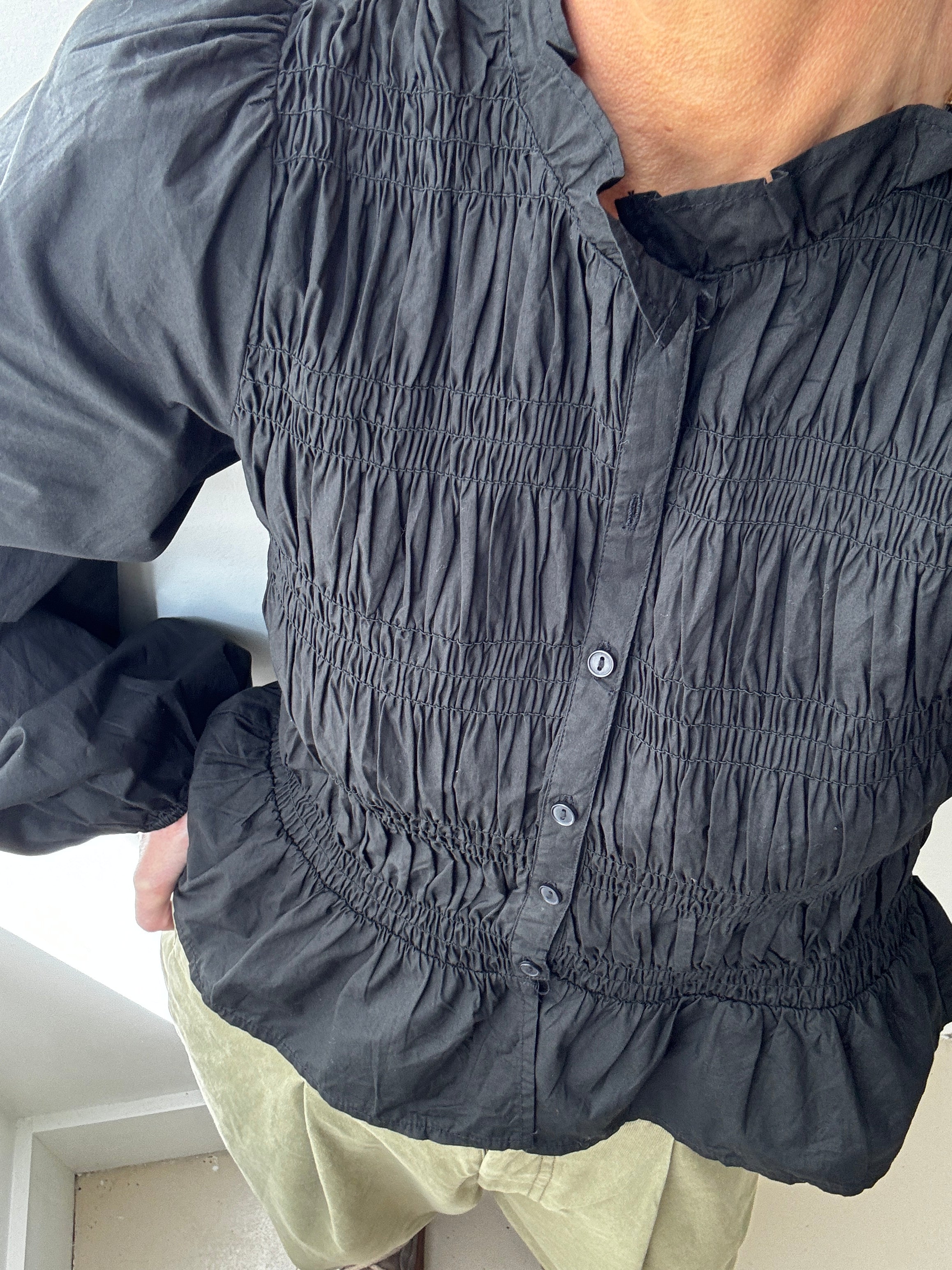 Smocked Torso Blouse Black | Blouses