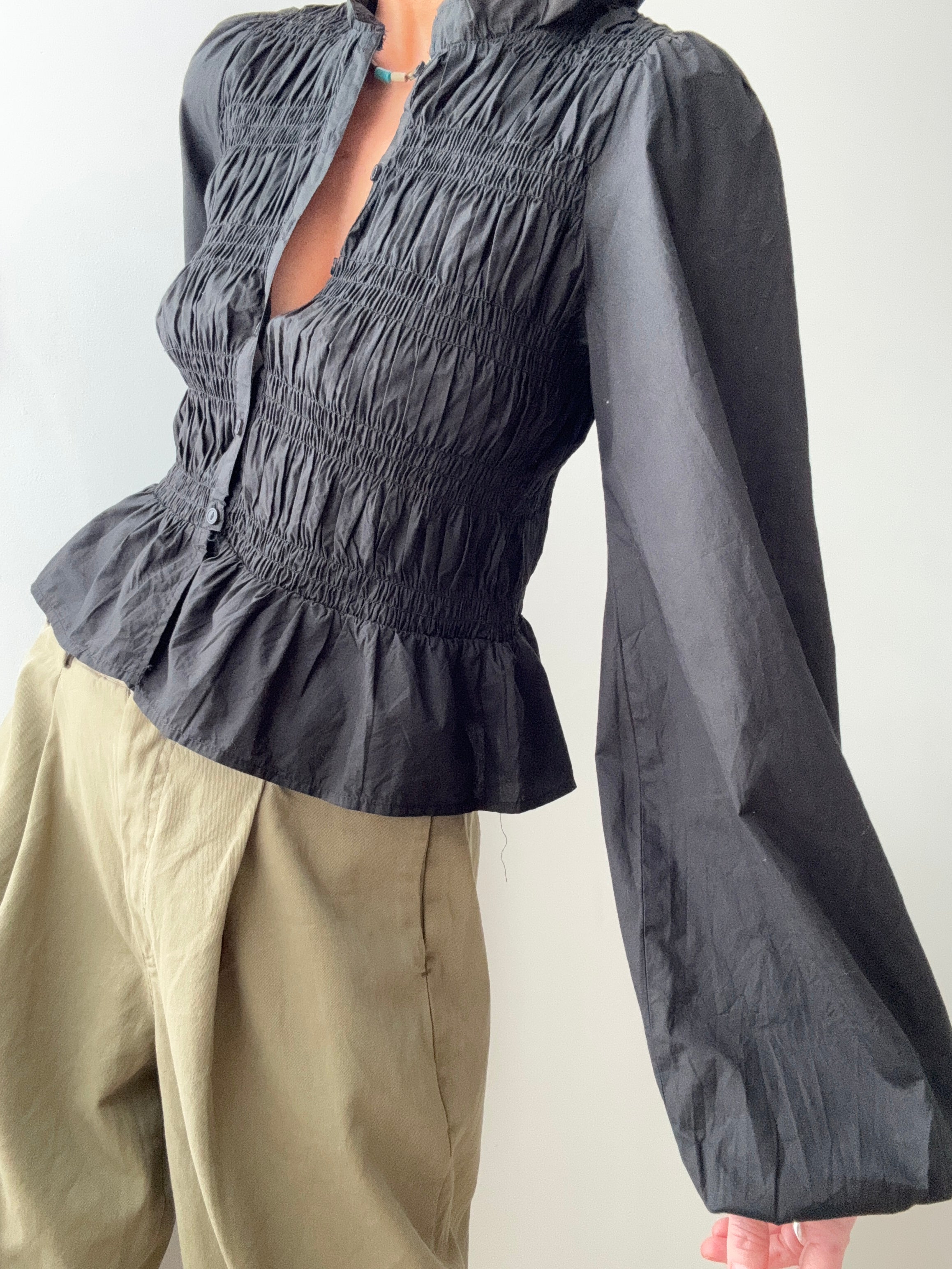 Smocked Torso Blouse Black | Blouses