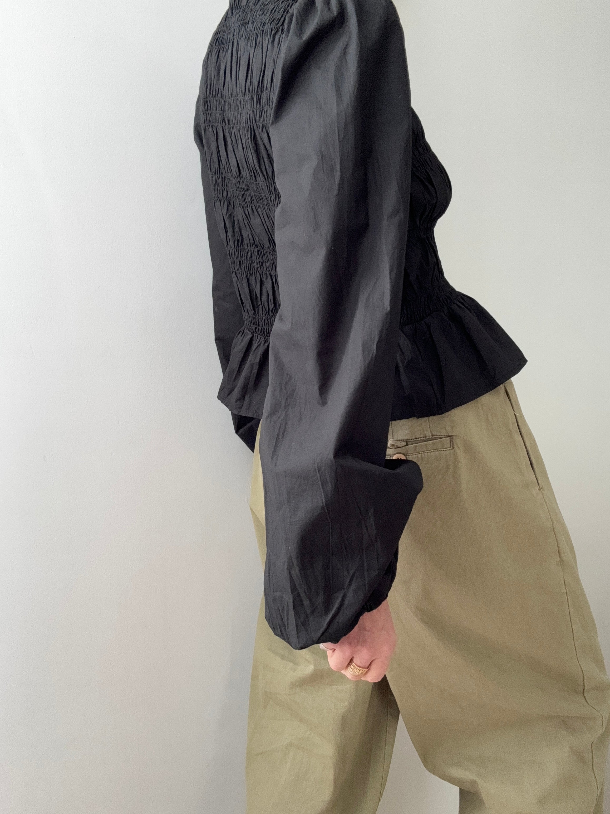 Smocked Torso Blouse Black | Blouses