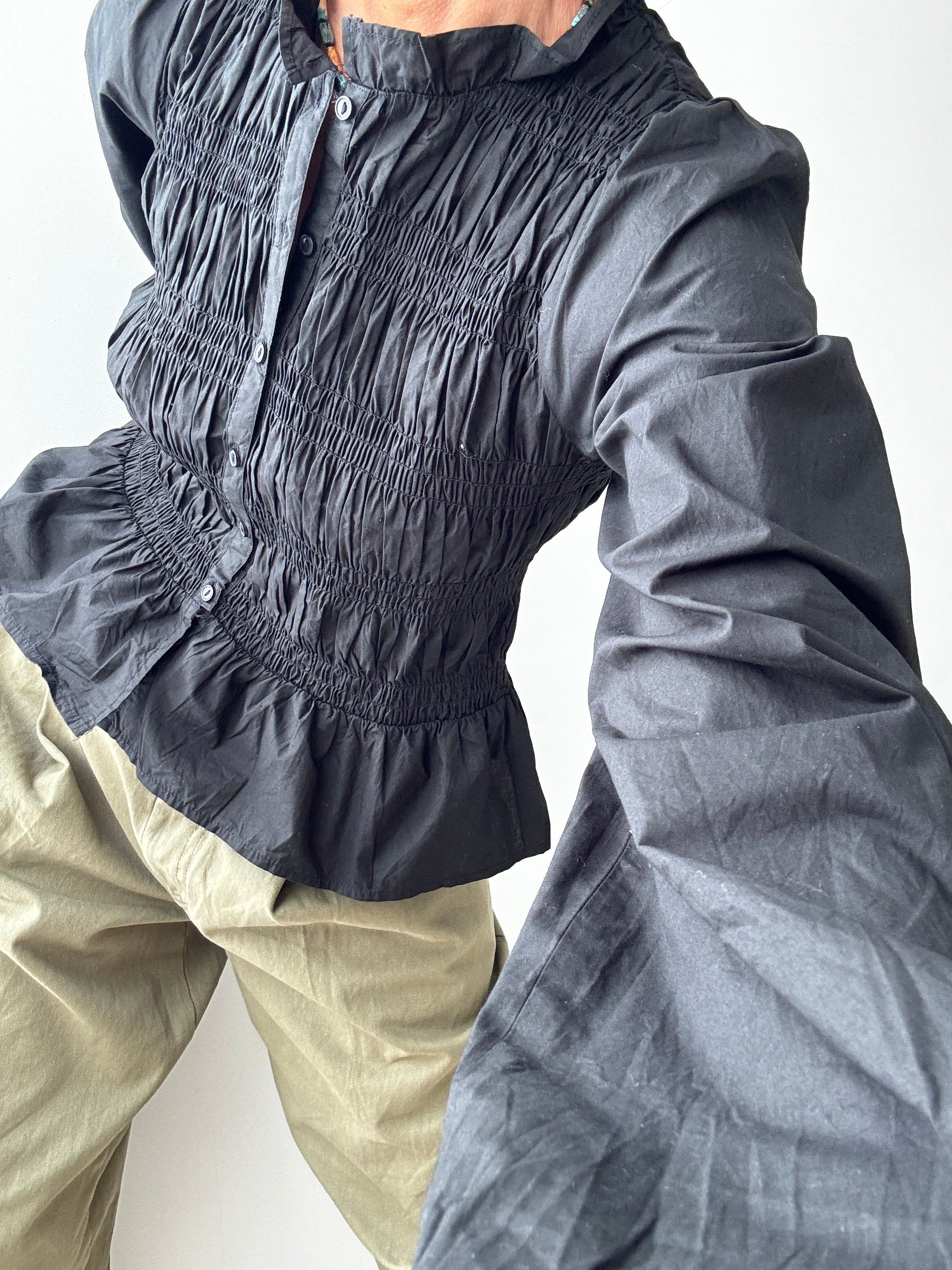 Smocked Torso Blouse Black | Blouses