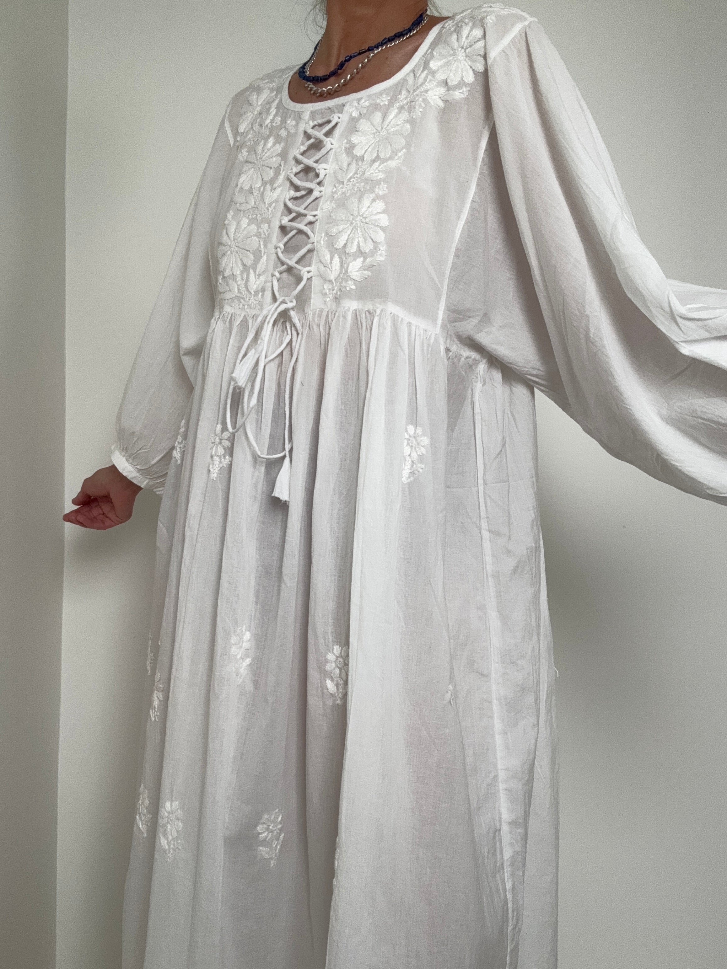 Future Nomads Dresses Lace Up Voile Cotton Dress