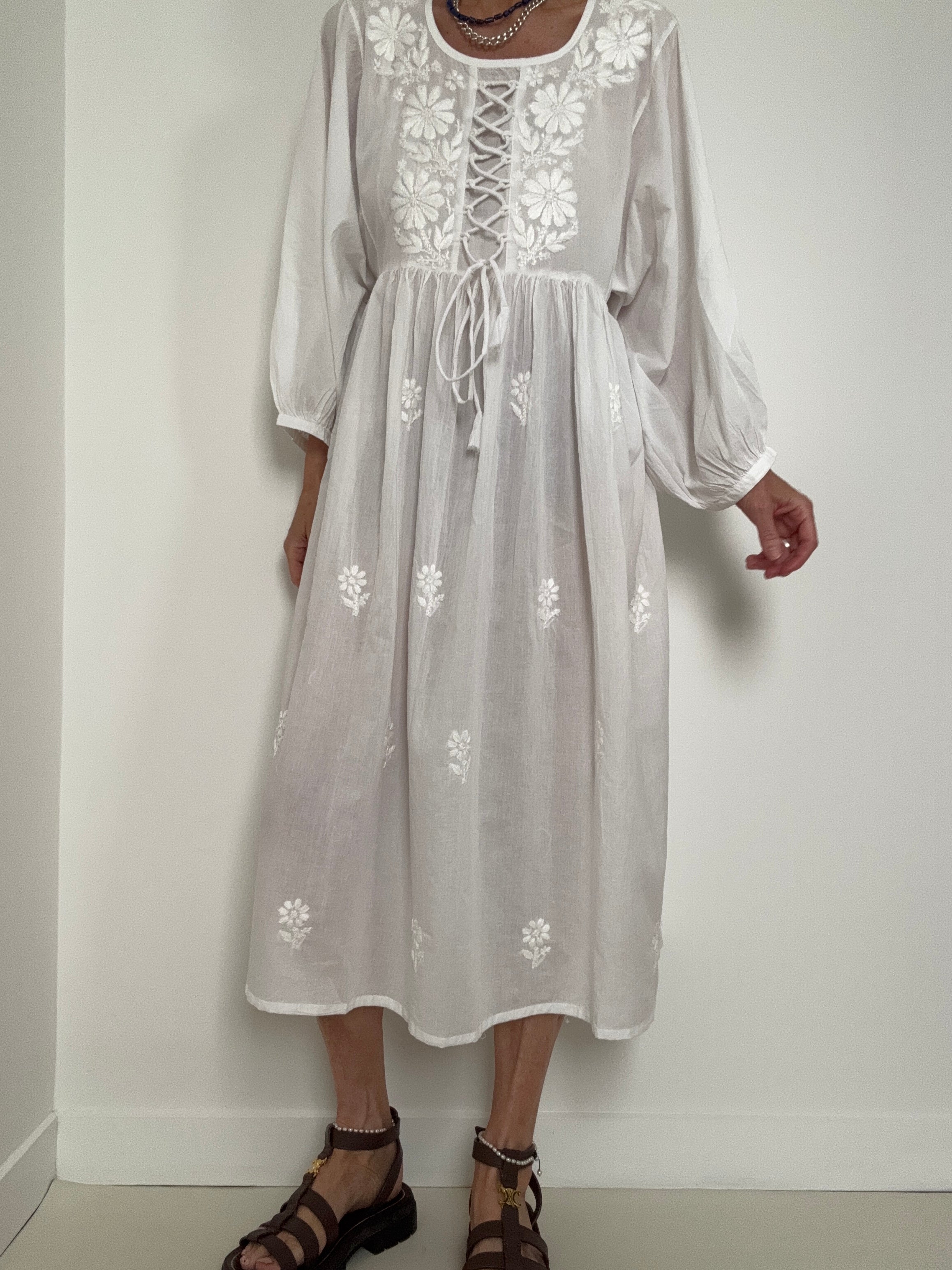 Future Nomads Dresses Lace Up Voile Cotton Dress