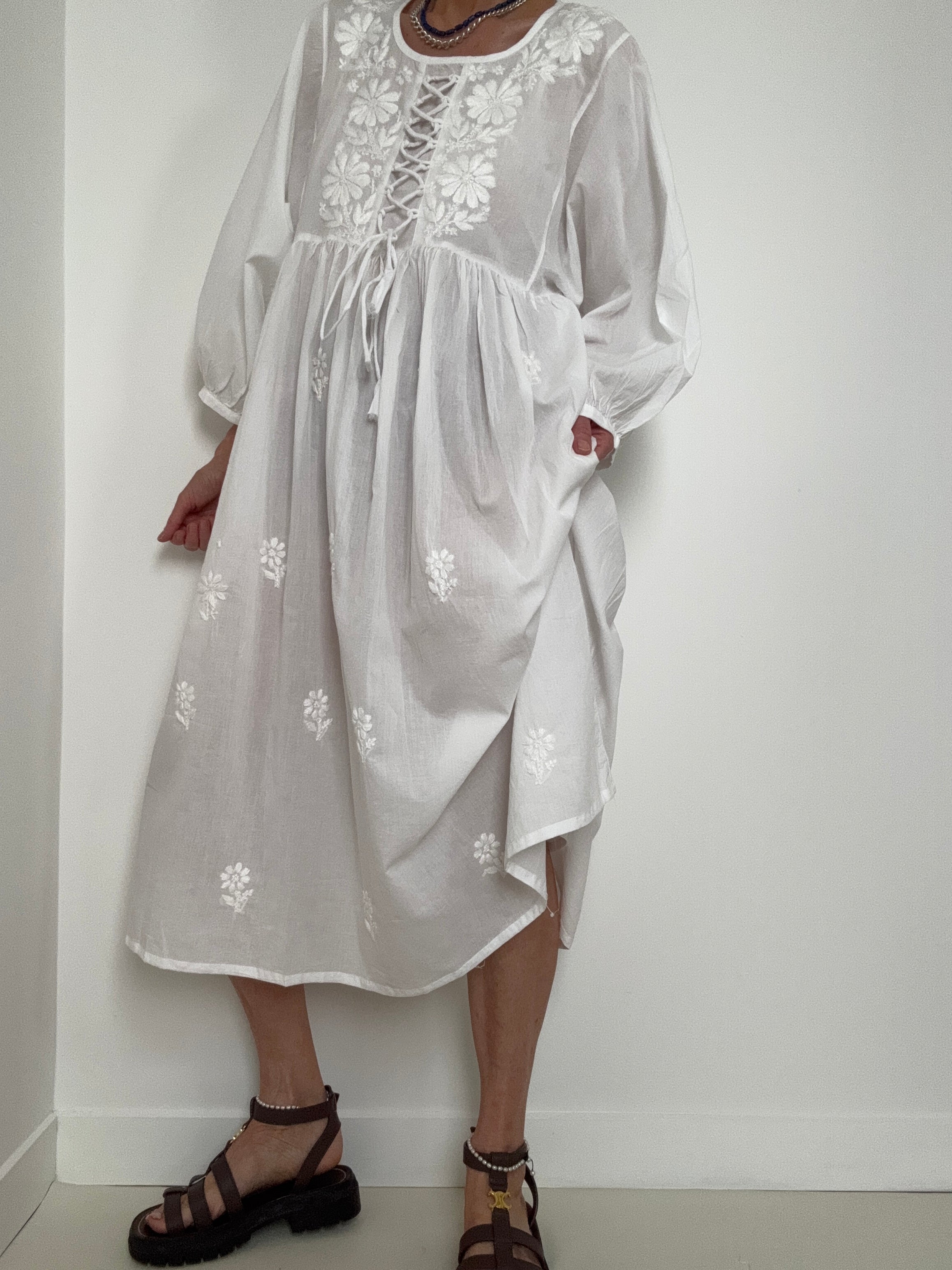 Future Nomads Dresses Lace Up Voile Cotton Dress