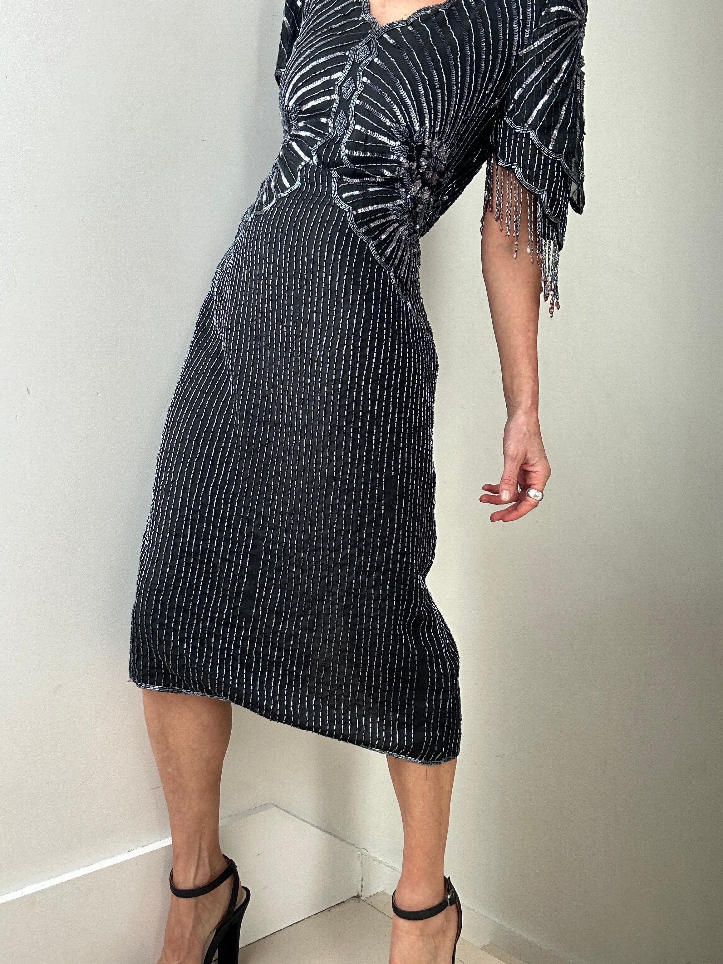 Future Nomads Dresses Scalloped V-Neck Beaded Dress