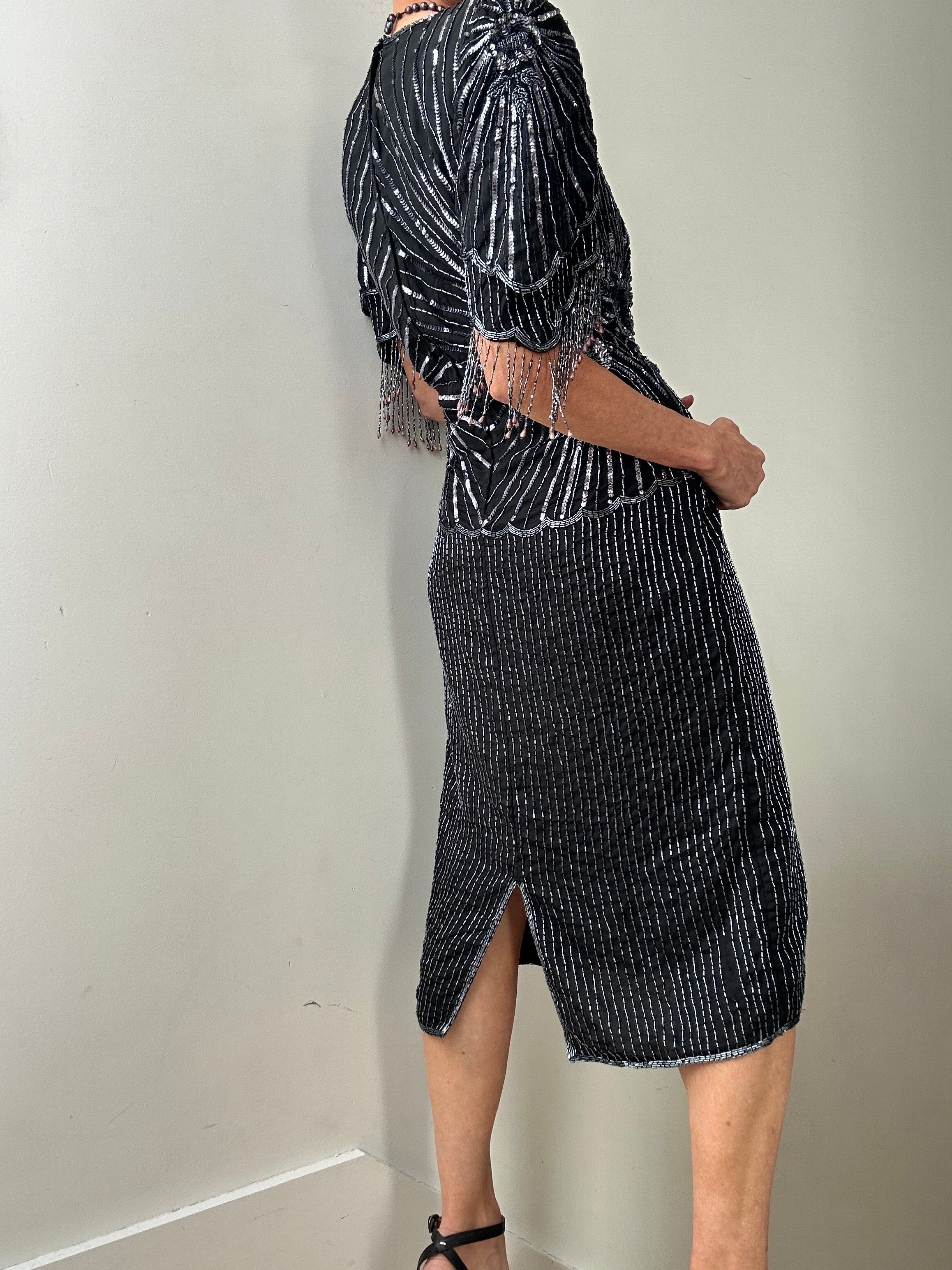 Future Nomads Dresses Scalloped V-Neck Beaded Dress