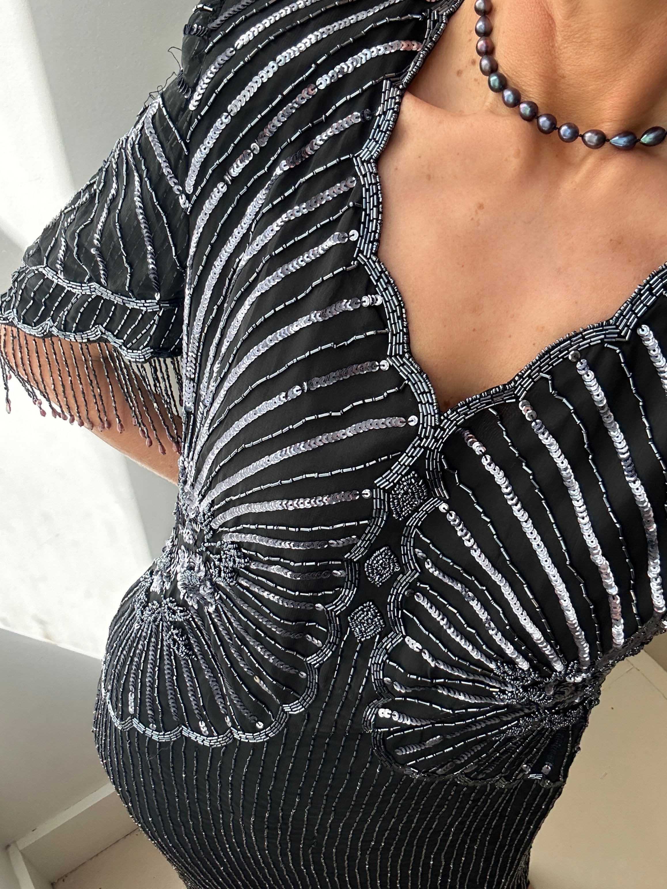 Future Nomads Dresses Scalloped V-Neck Beaded Dress