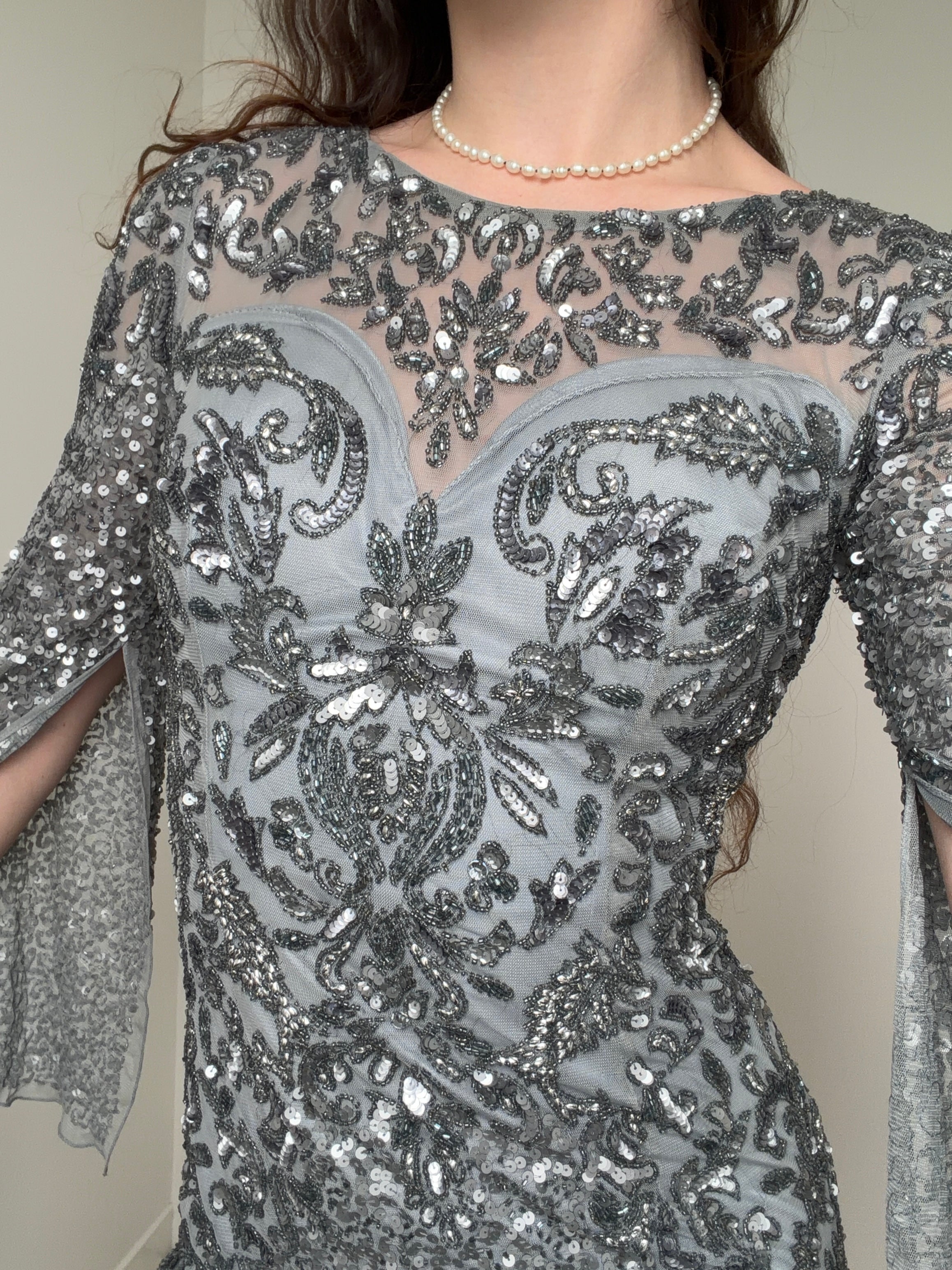 Future Nomads Dresses Small Dove Split Sleeve Sequin Dress