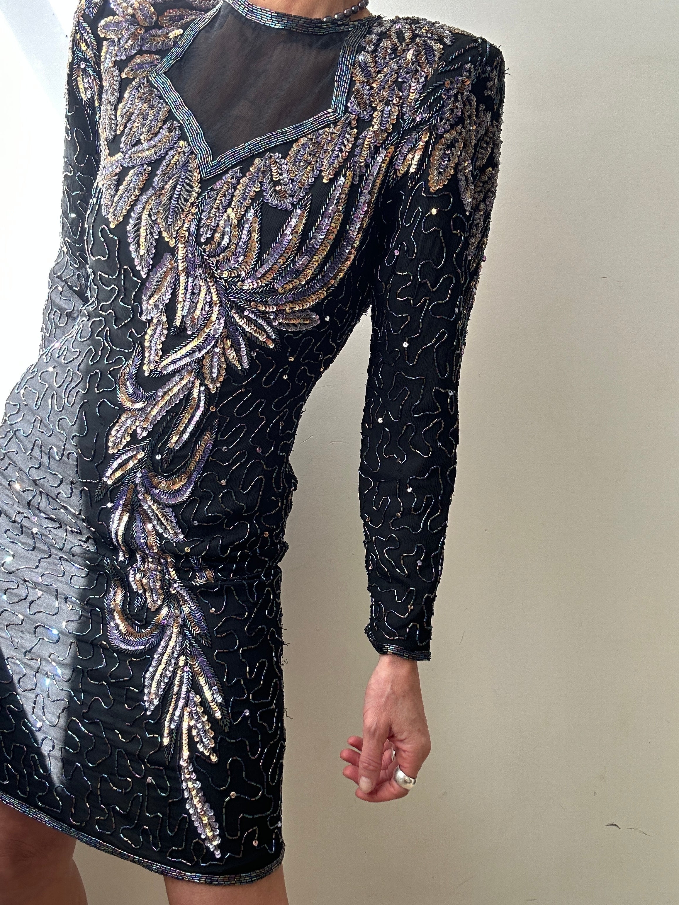 Future Nomads Dresses Small Lilac and Petrol Sequin Dress with Mesh