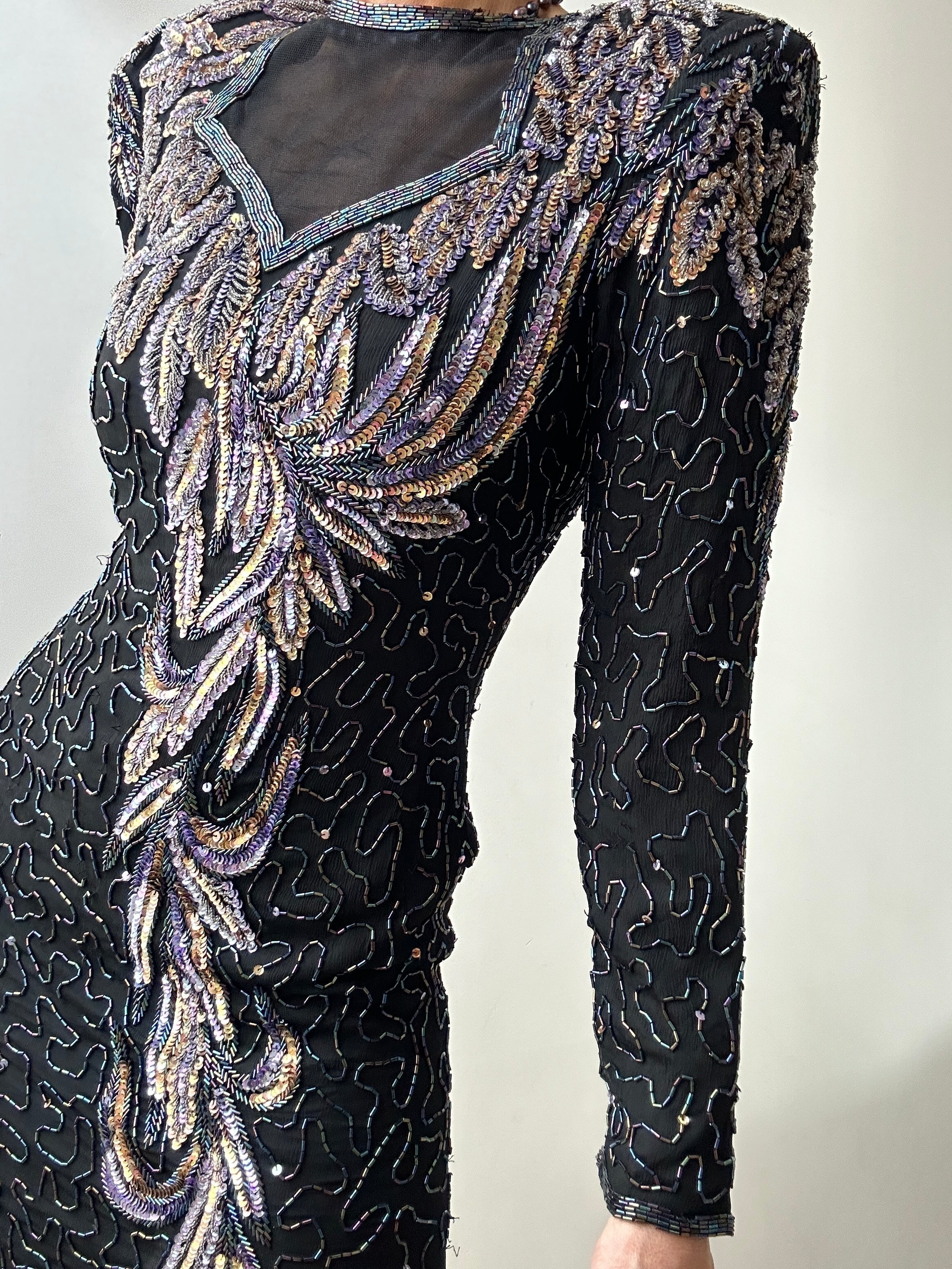 Future Nomads Dresses Small Lilac and Petrol Sequin Dress with Mesh