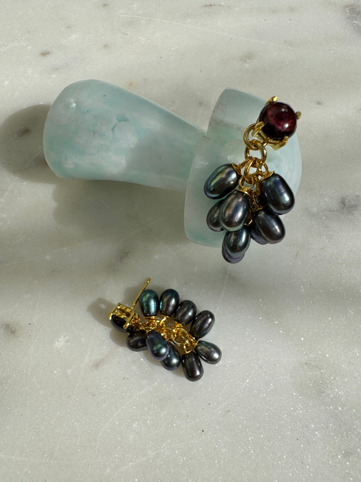 Future Nomads Gold Plated Black Pearl Grape Earrings