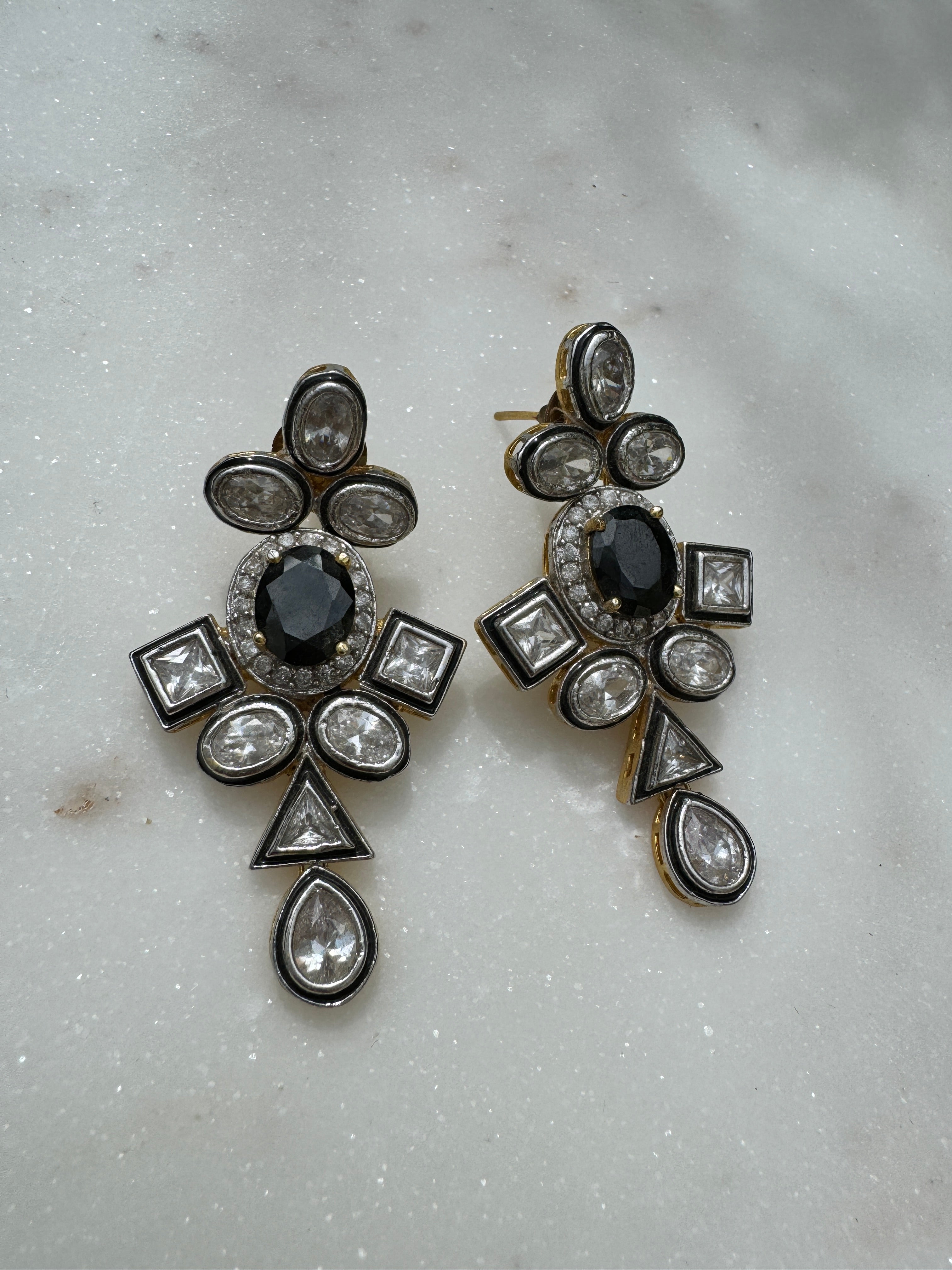 Future Nomads Earrings Black Spinel & Crystal Earrings Gold Plated