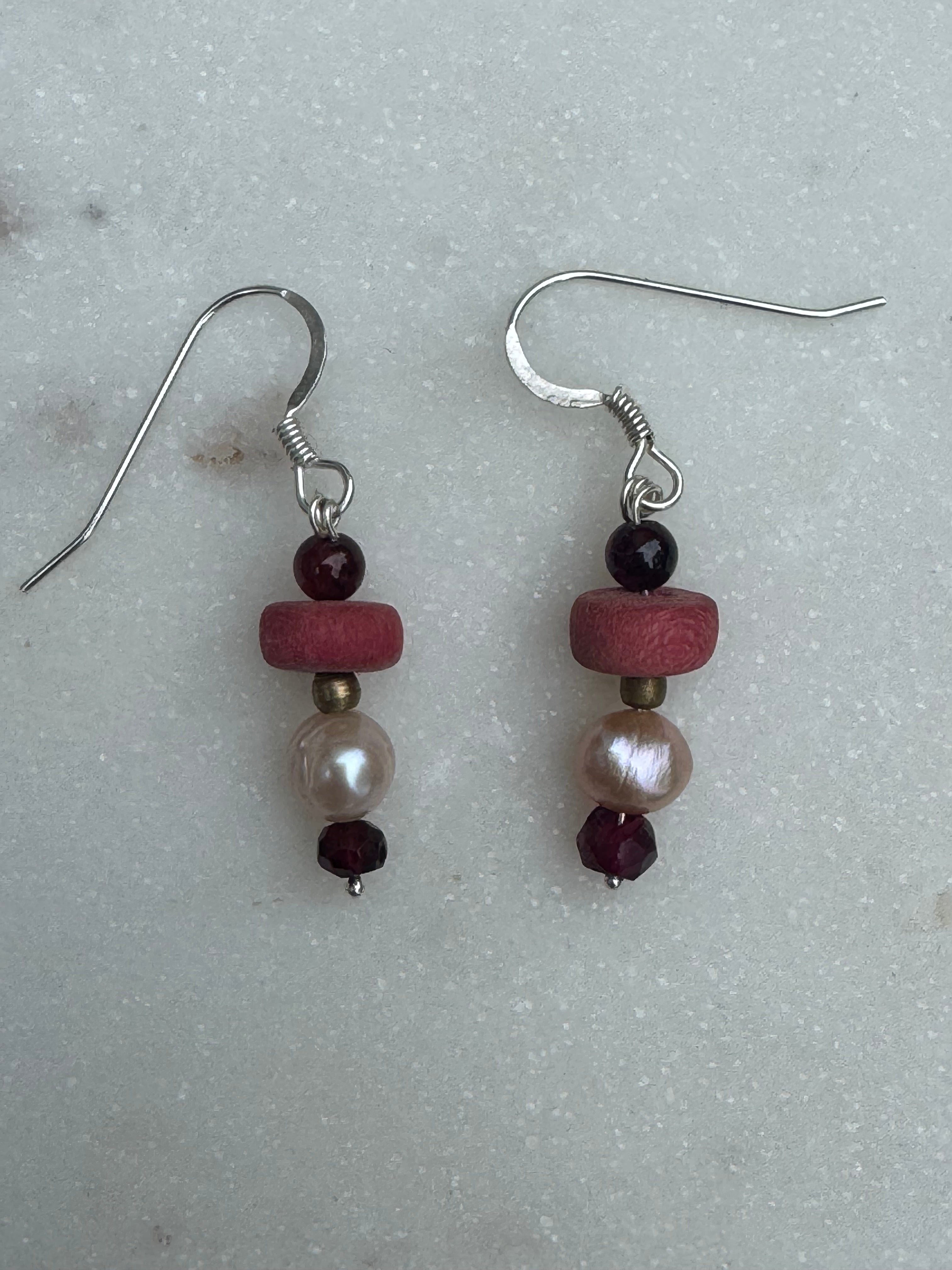 Pearl & Garnet Earrings | Earrings