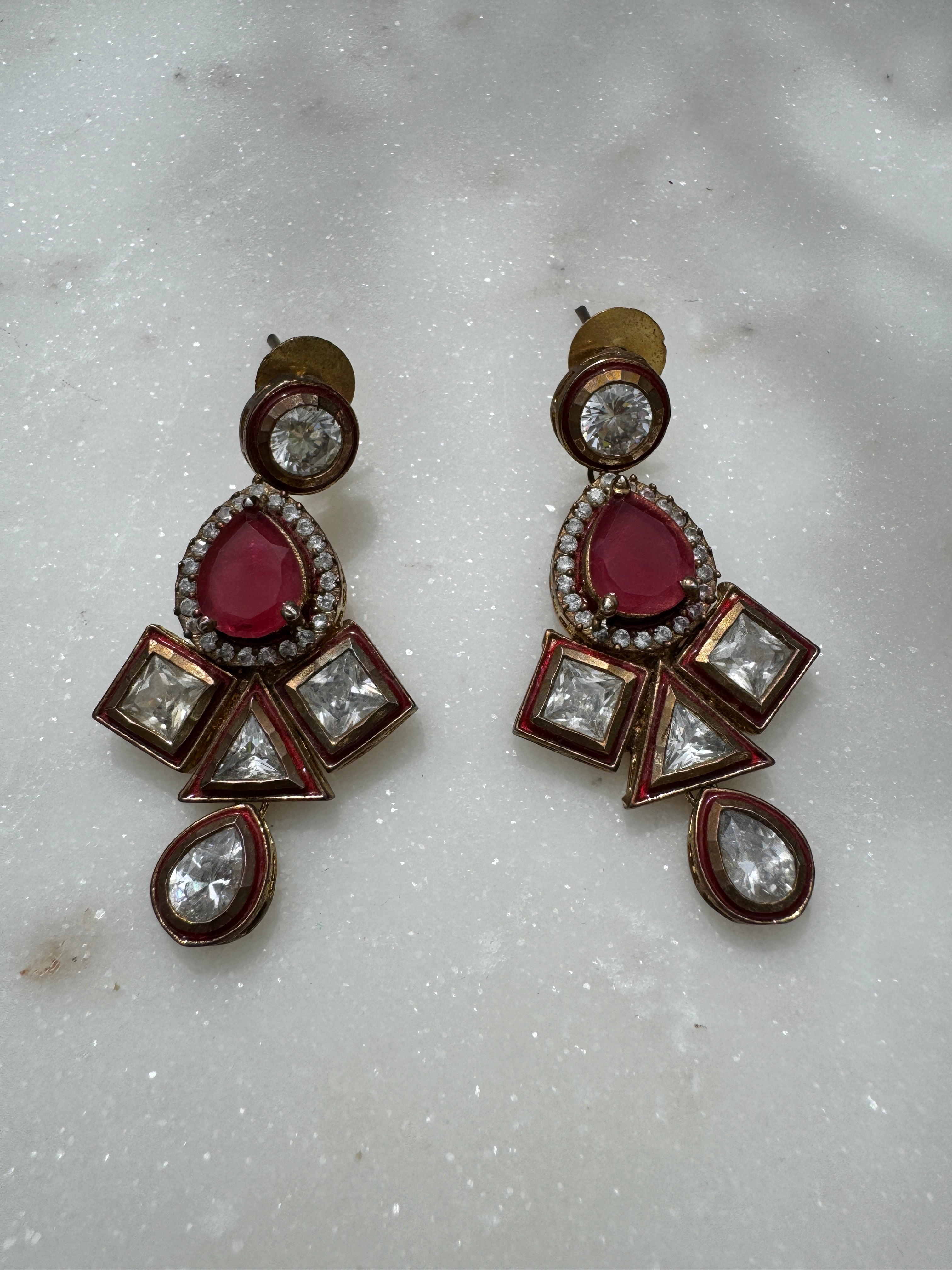 Future Nomads Earrings Red Agate & Crystal Earrings Gold Plated