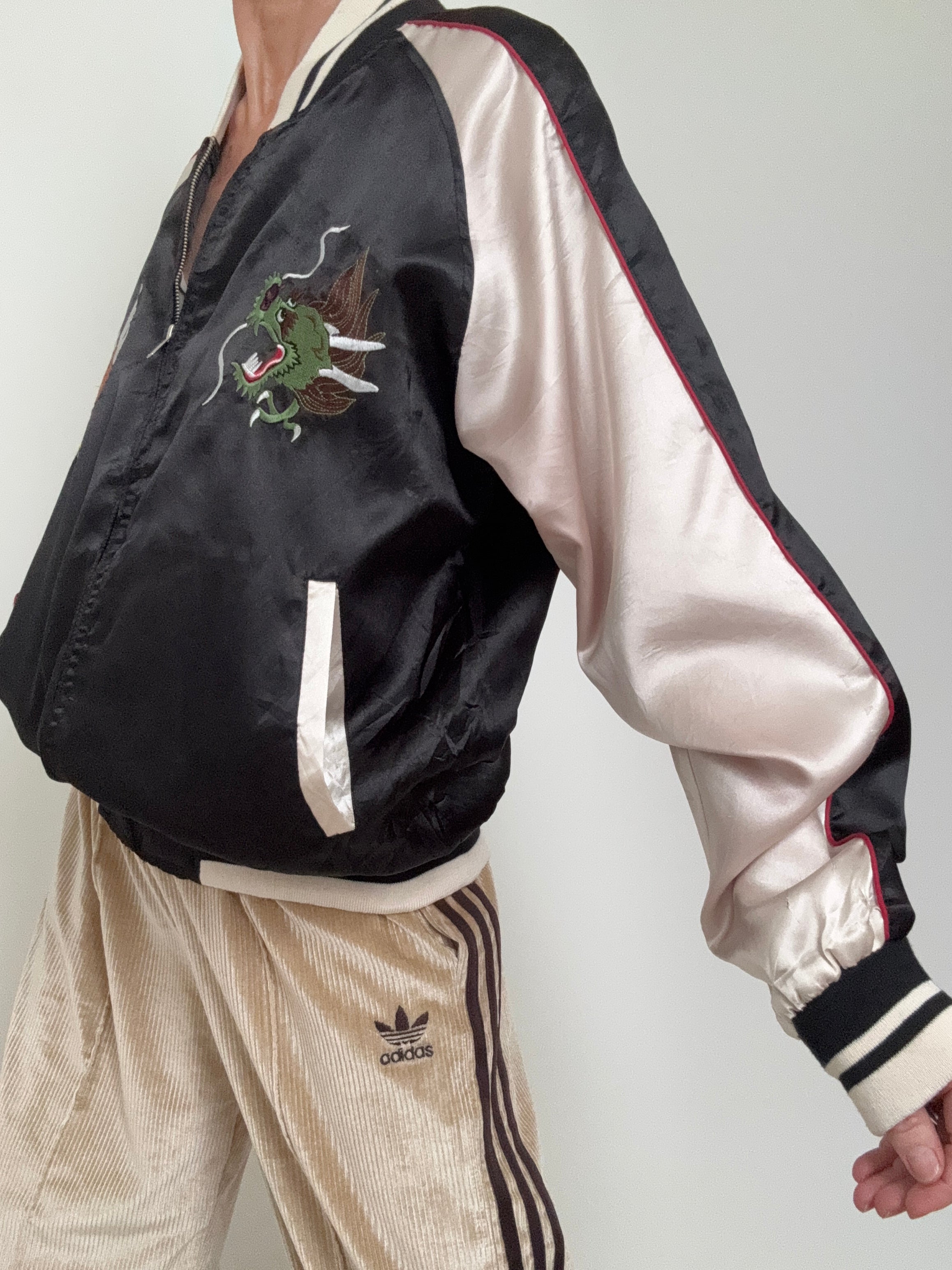 Japan Satin Bomber Black & Cream | Jackets