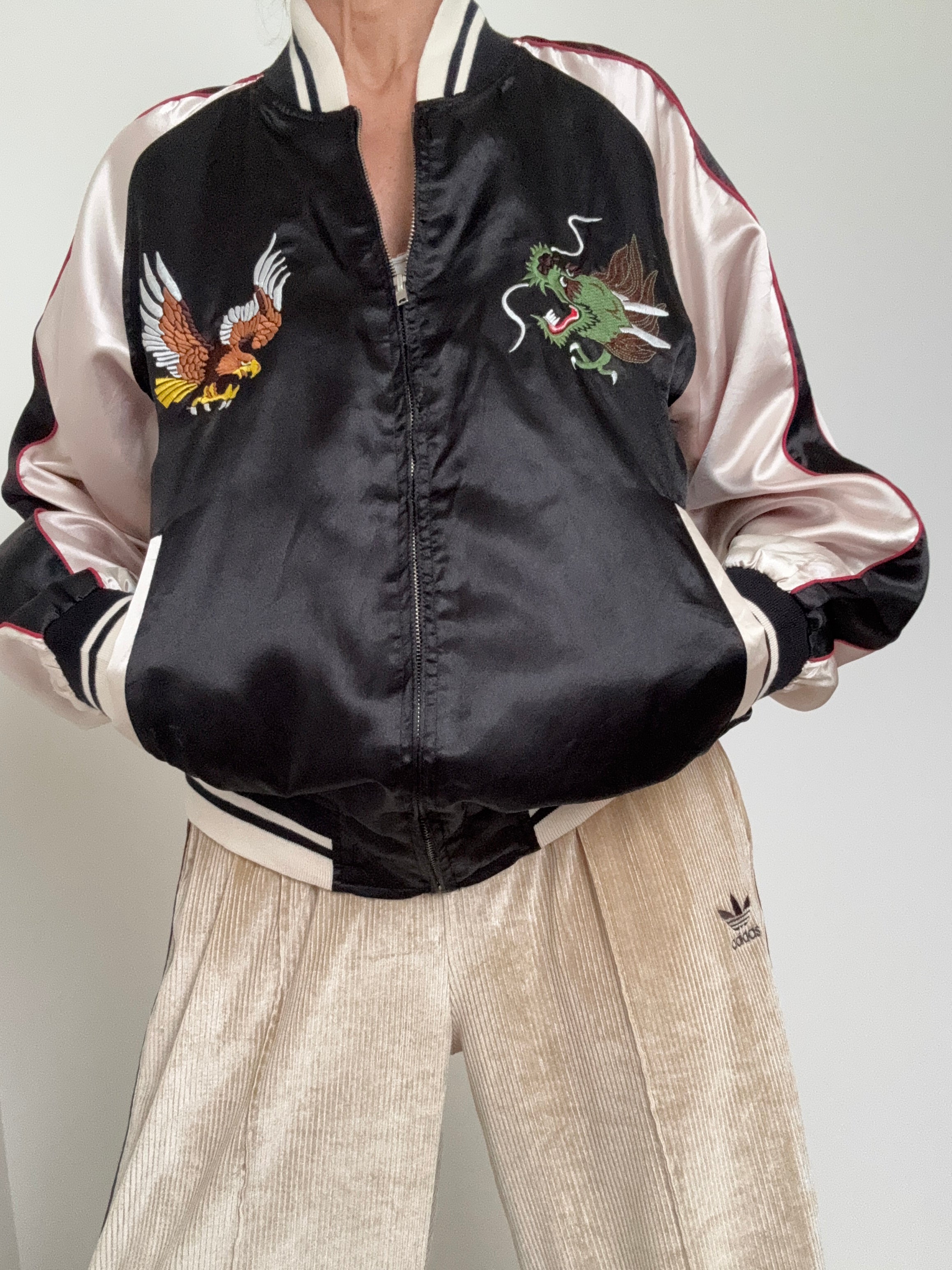 Japan Satin Bomber Black & Cream | Jackets