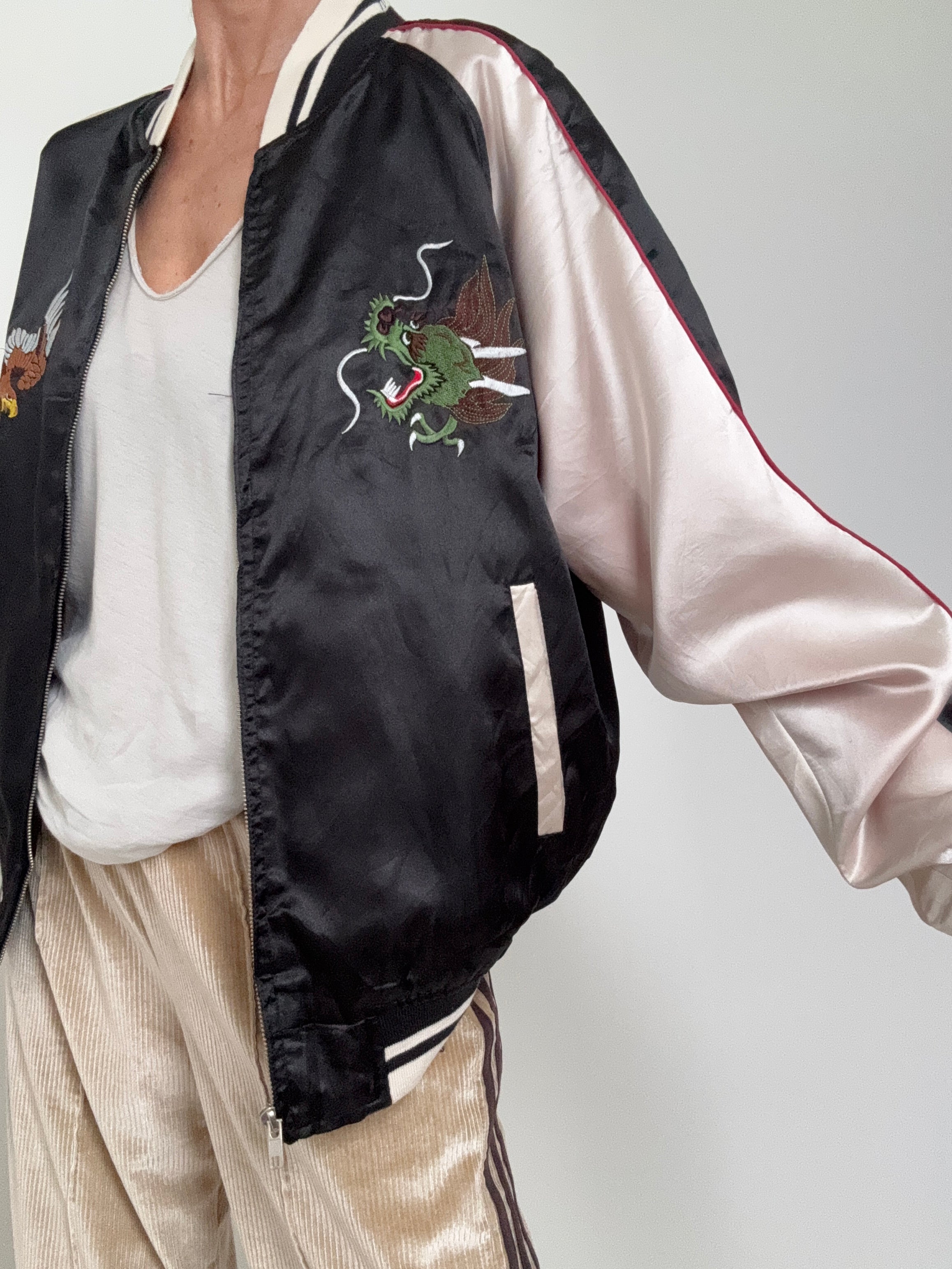 Japan Satin Bomber Black & Cream | Jackets