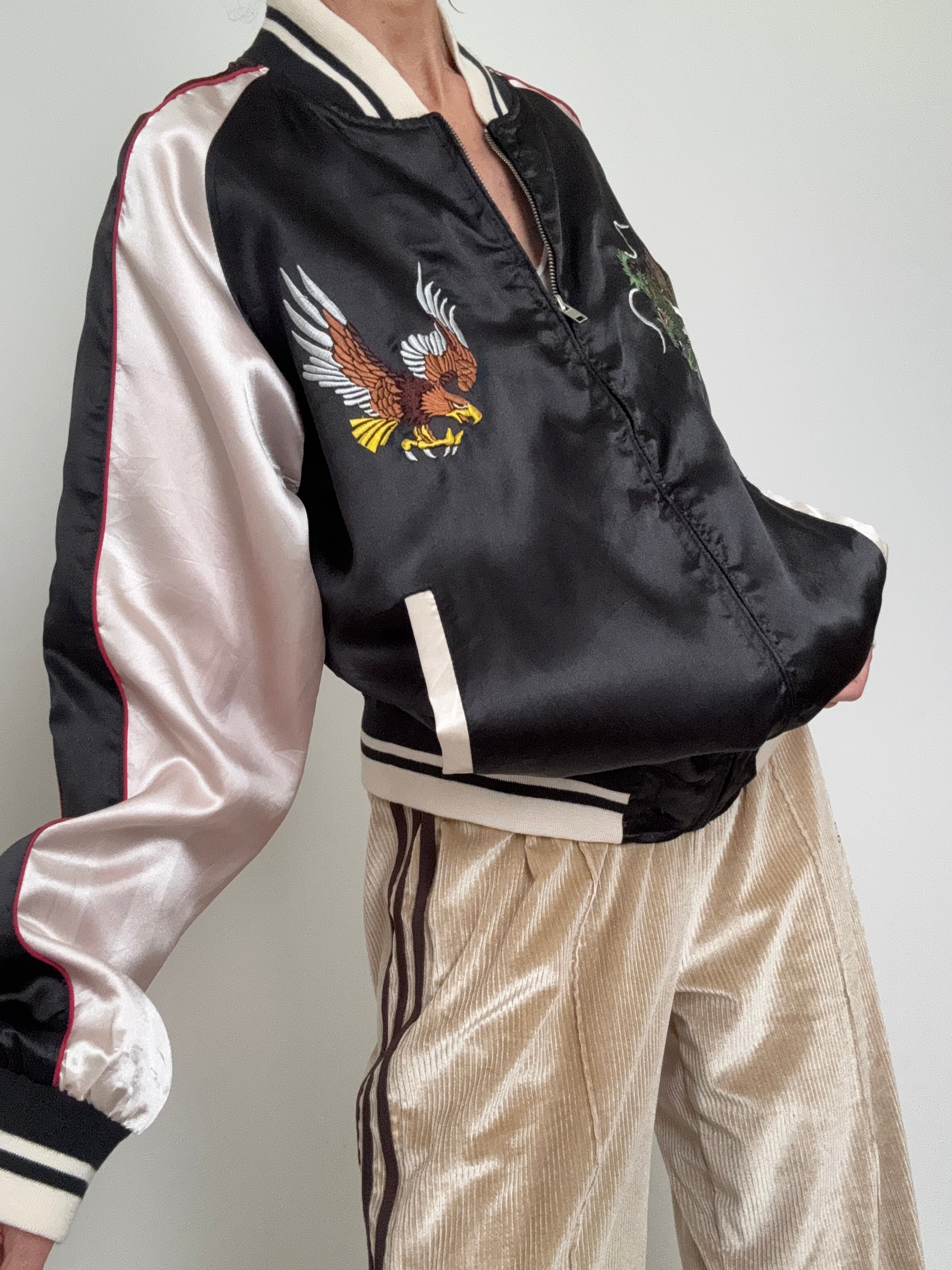 Japan Satin Bomber Black & Cream | Jackets