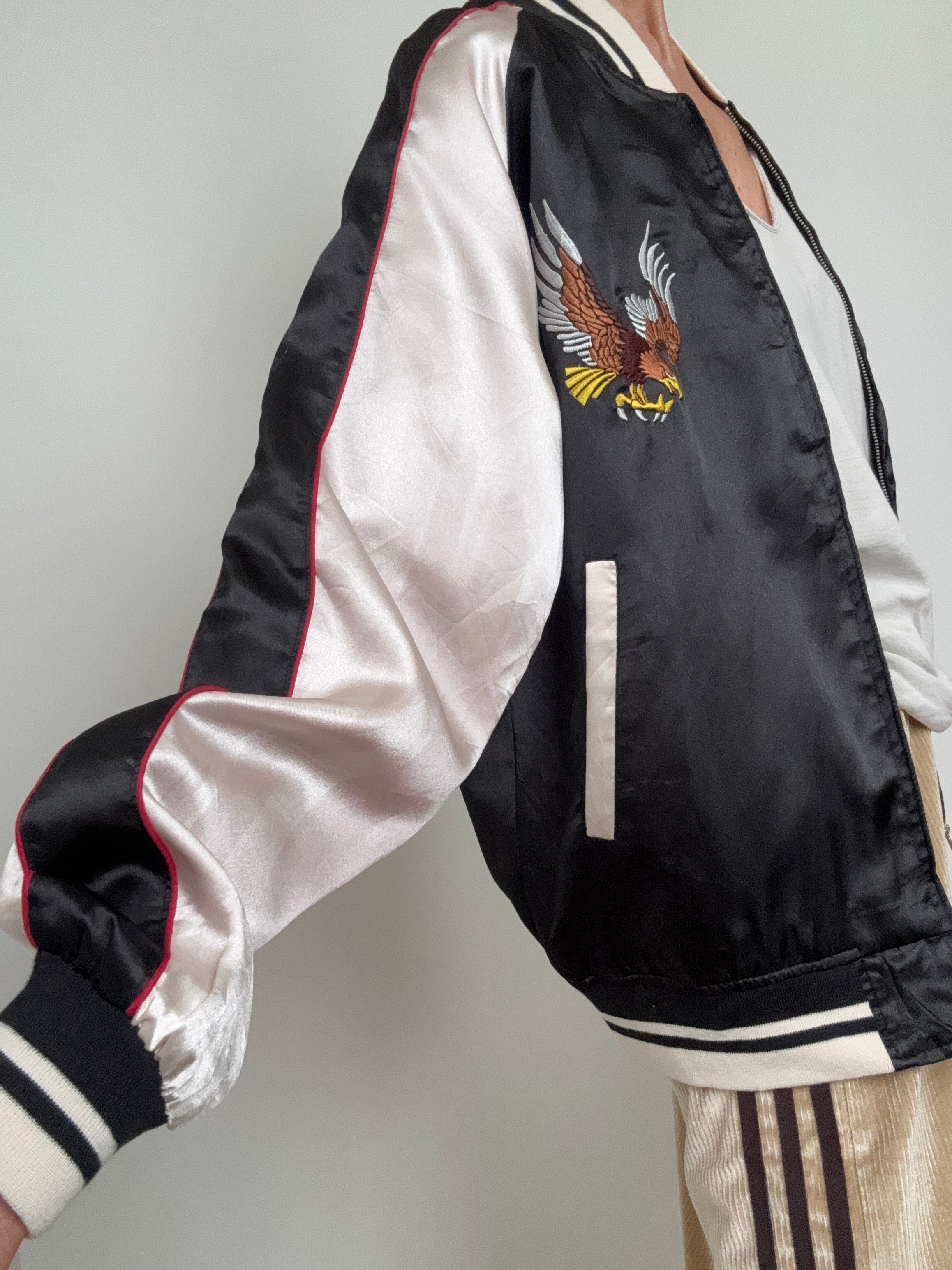 Japan Satin Bomber Black & Cream | Jackets