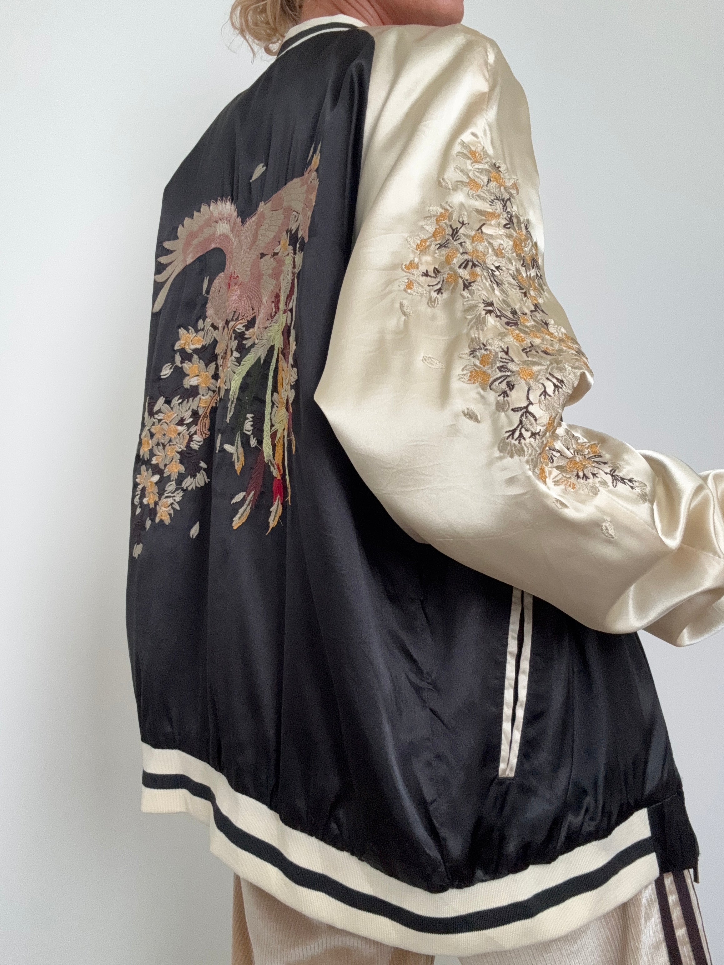 Future Nomads Jackets Large-XLarge Crane Satin Bomber Jacket