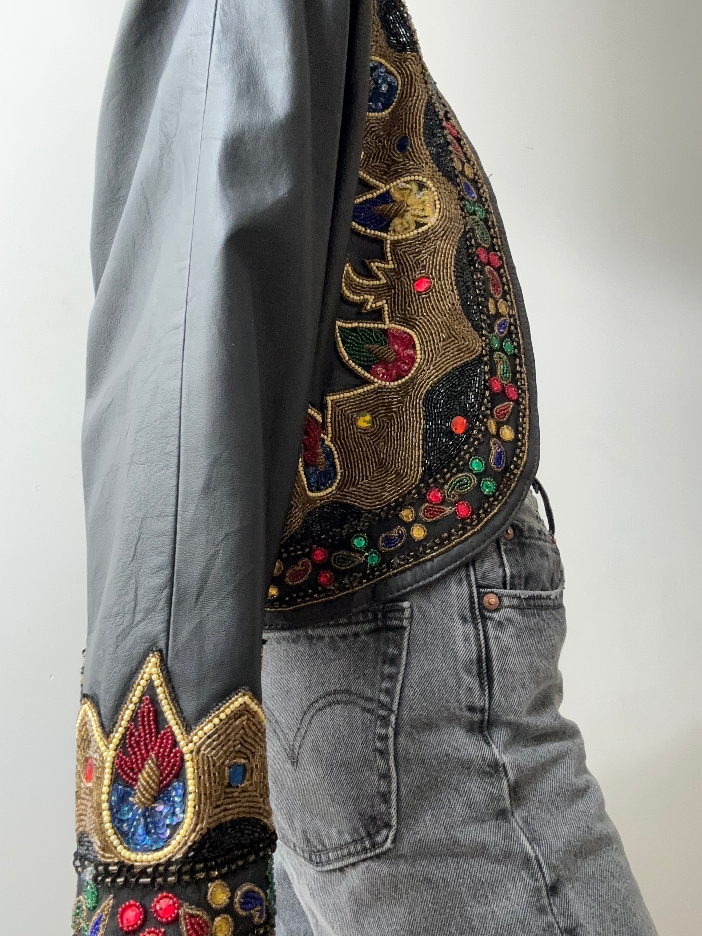 Vintage Leather Beaded Jacket | Jackets