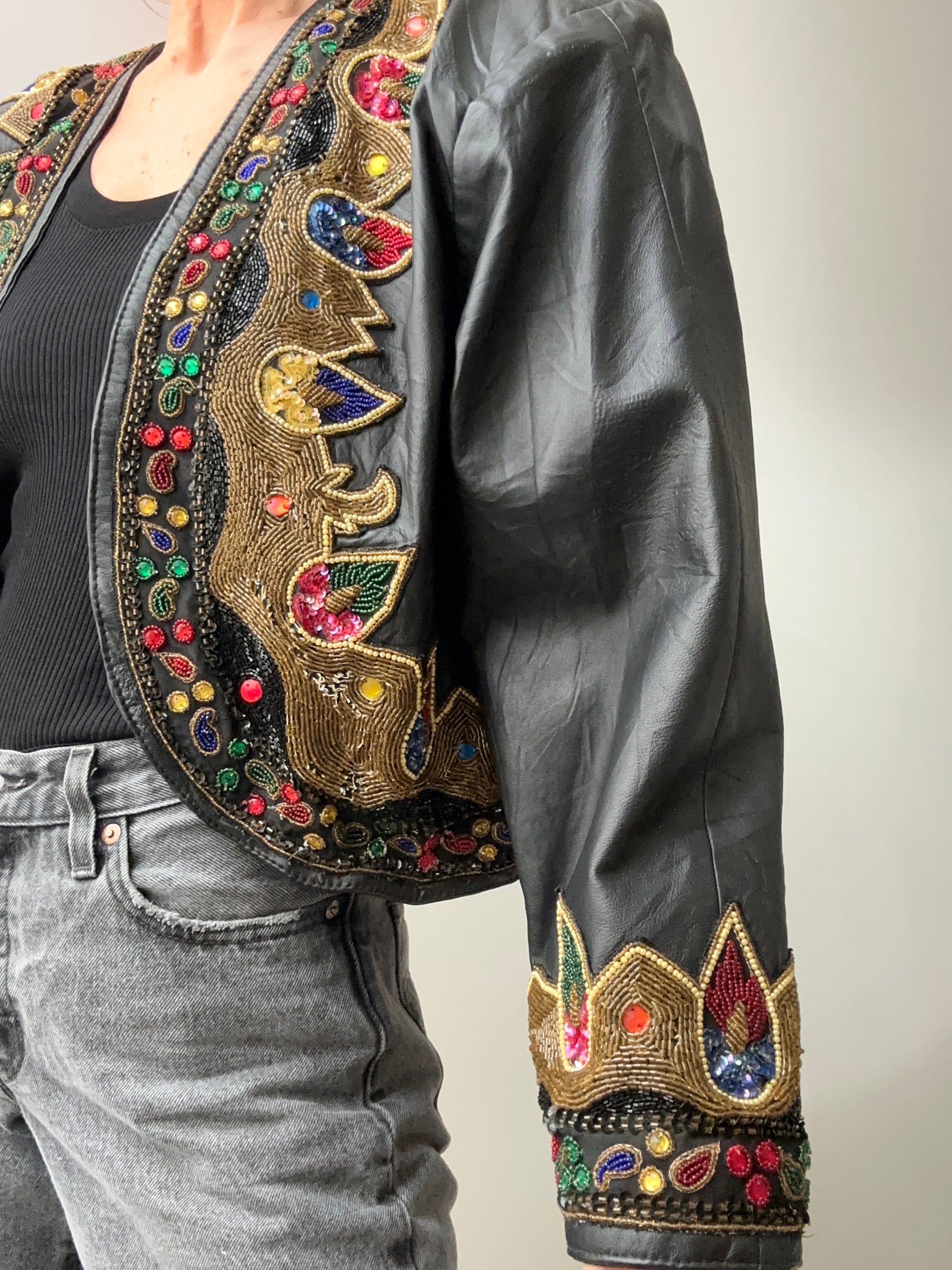 Vintage Leather Beaded Jacket | Jackets