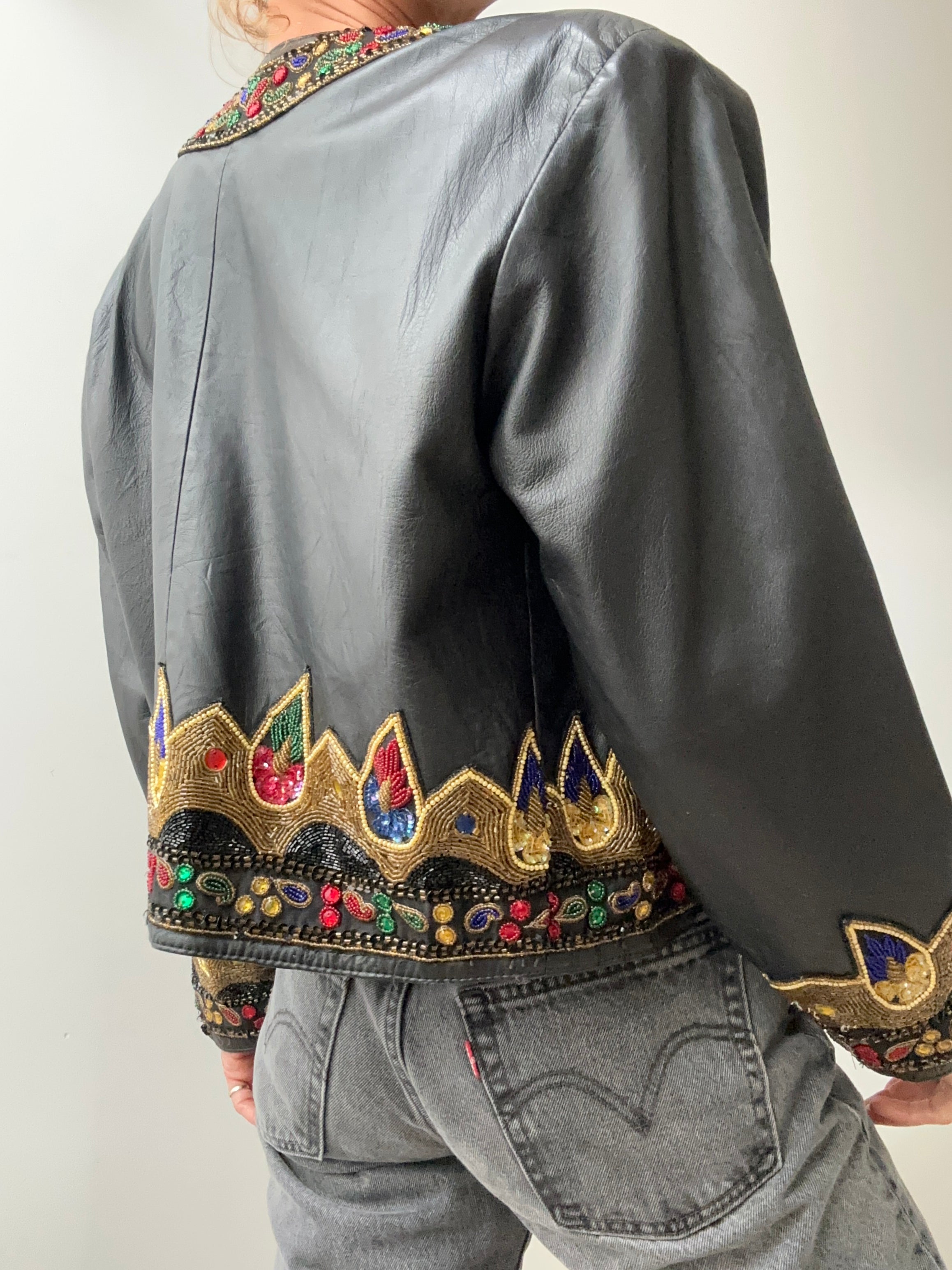 Vintage Leather Beaded Jacket | Jackets