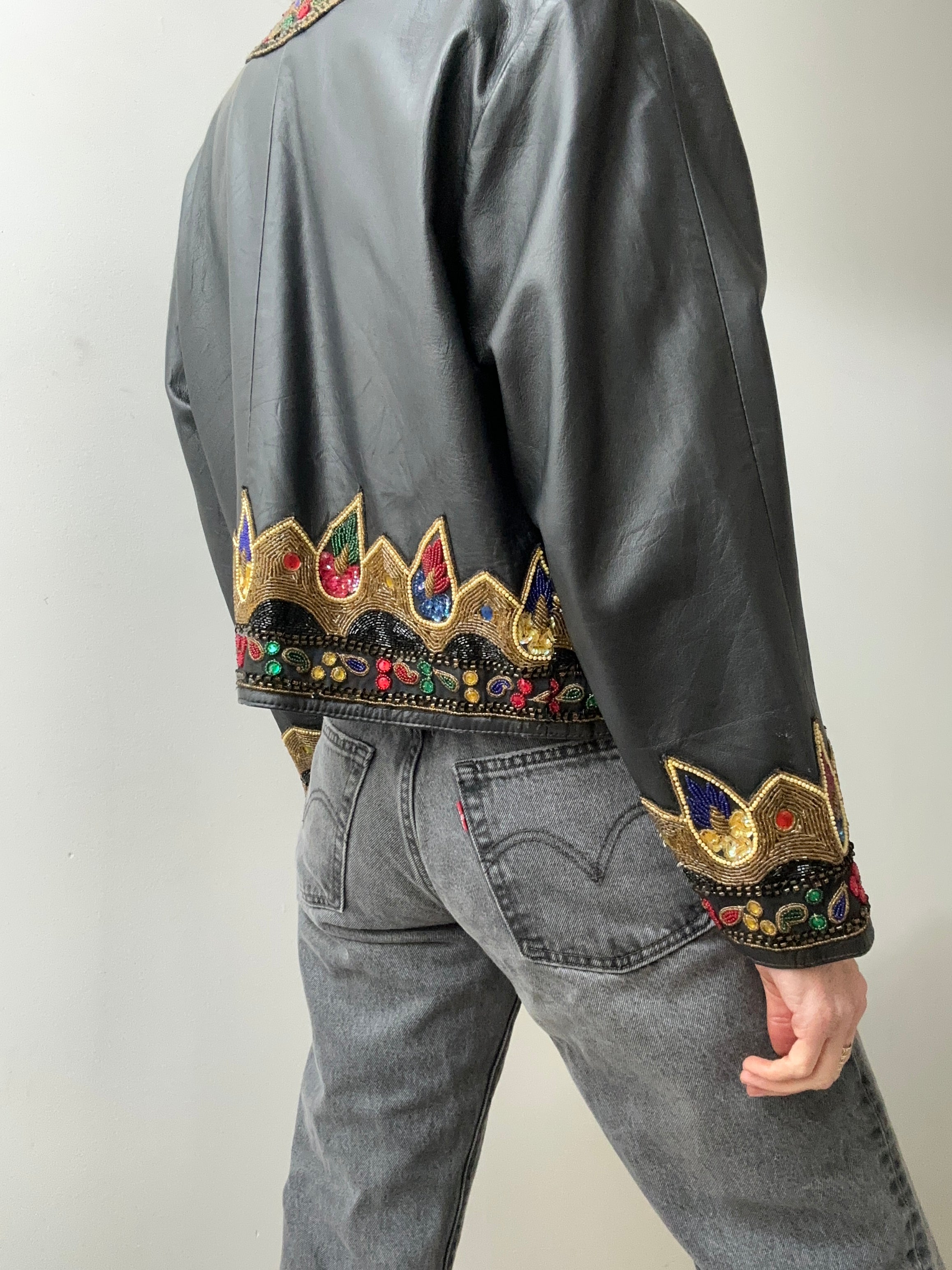 Vintage Leather Beaded Jacket | Jackets