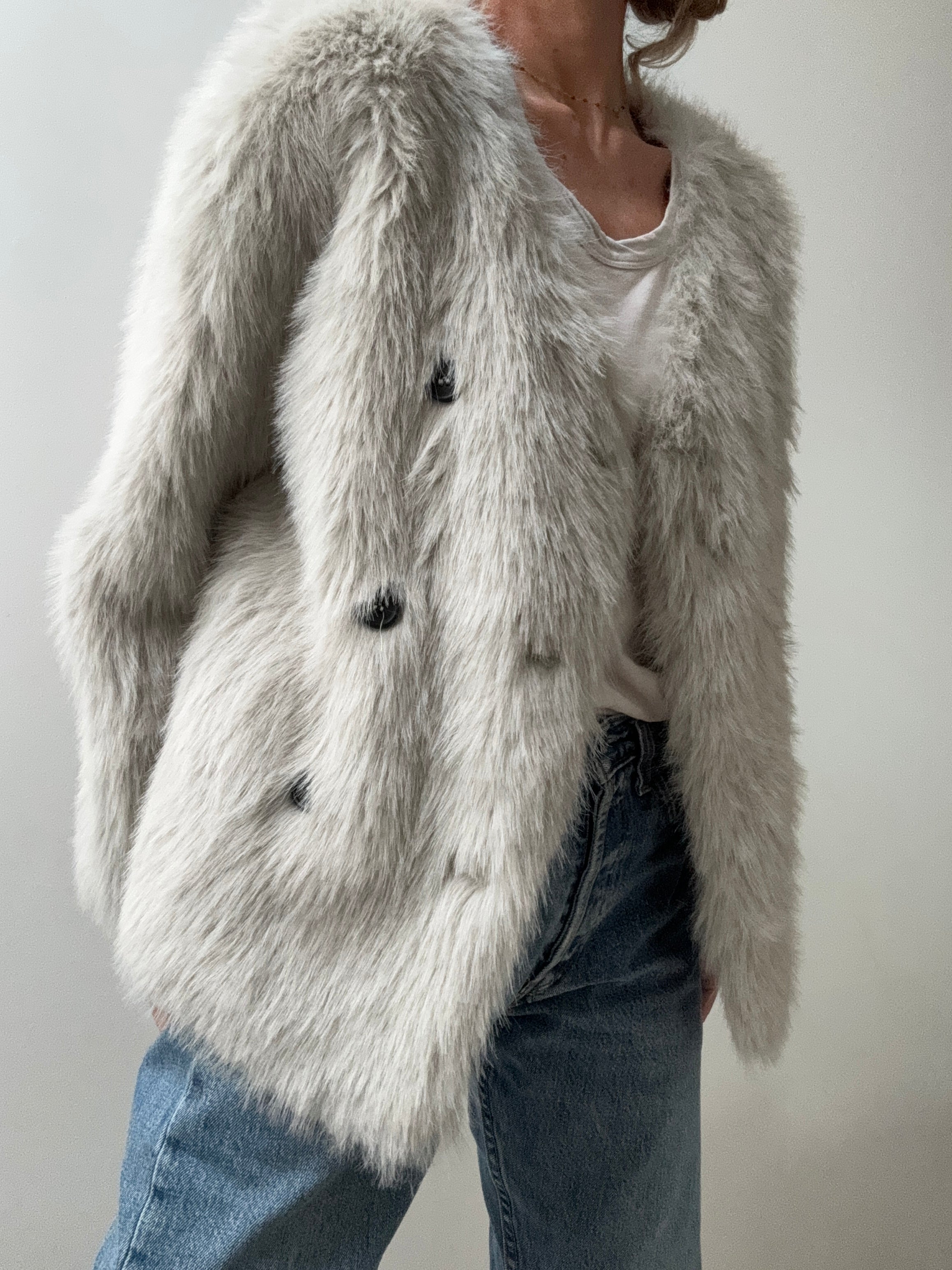 Grey Fur Double Breasted Jacket | Jackets