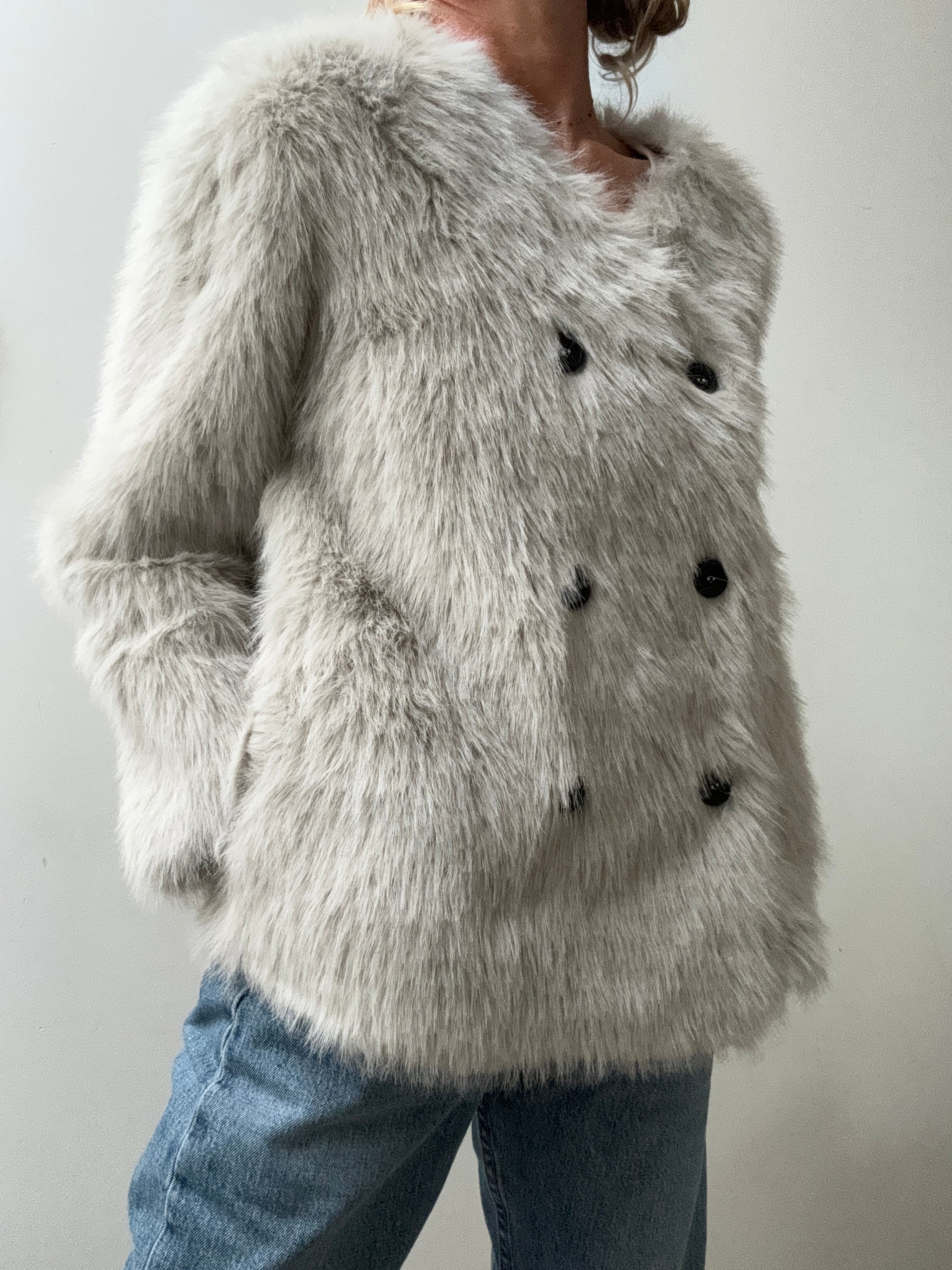 Grey Fur Double Breasted Jacket | Jackets