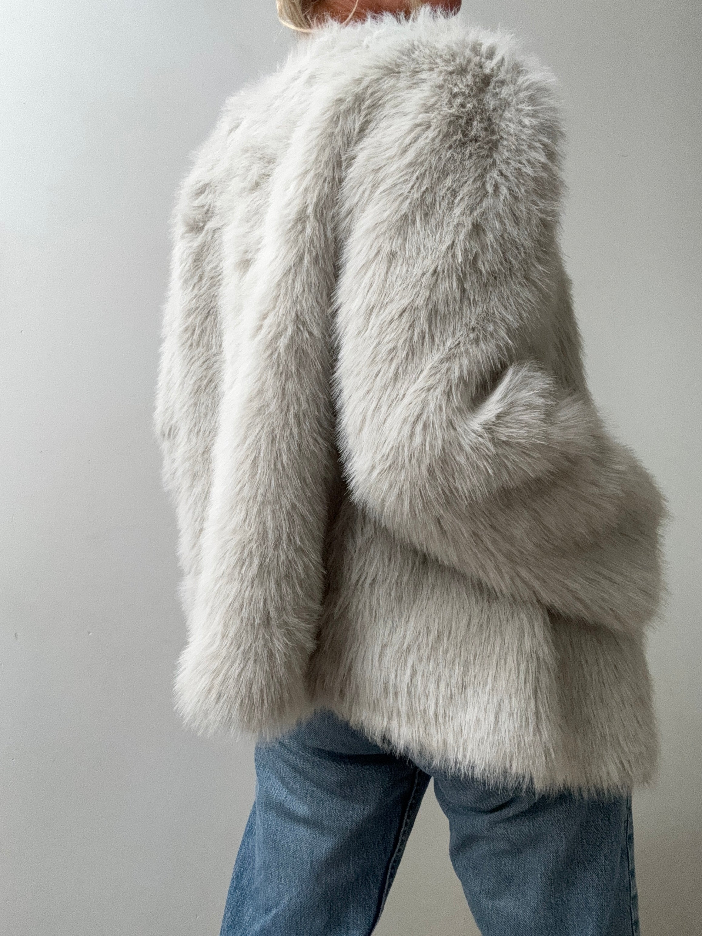 Grey Fur Double Breasted Jacket | Jackets