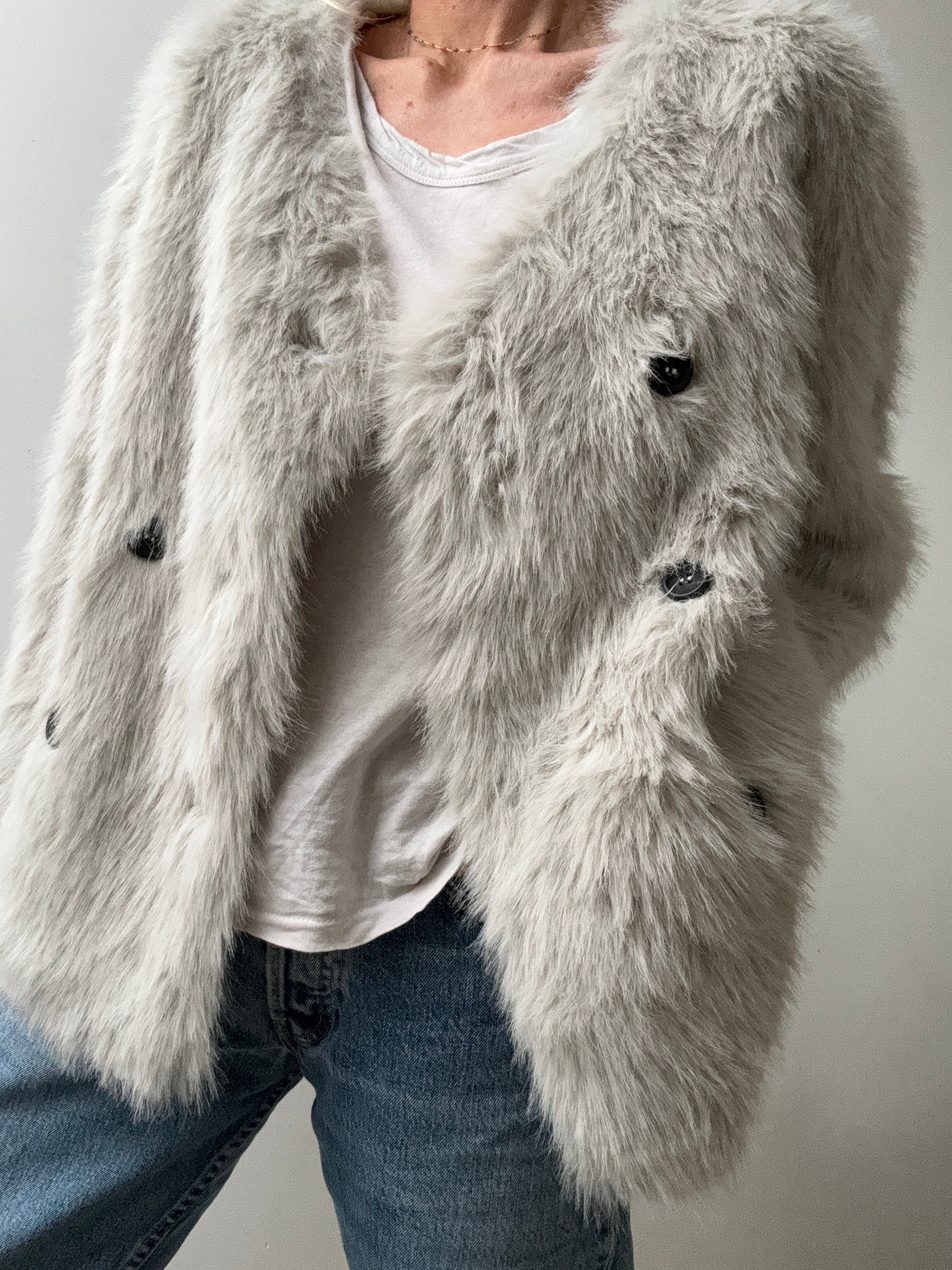 Grey Fur Double Breasted Jacket | Jackets