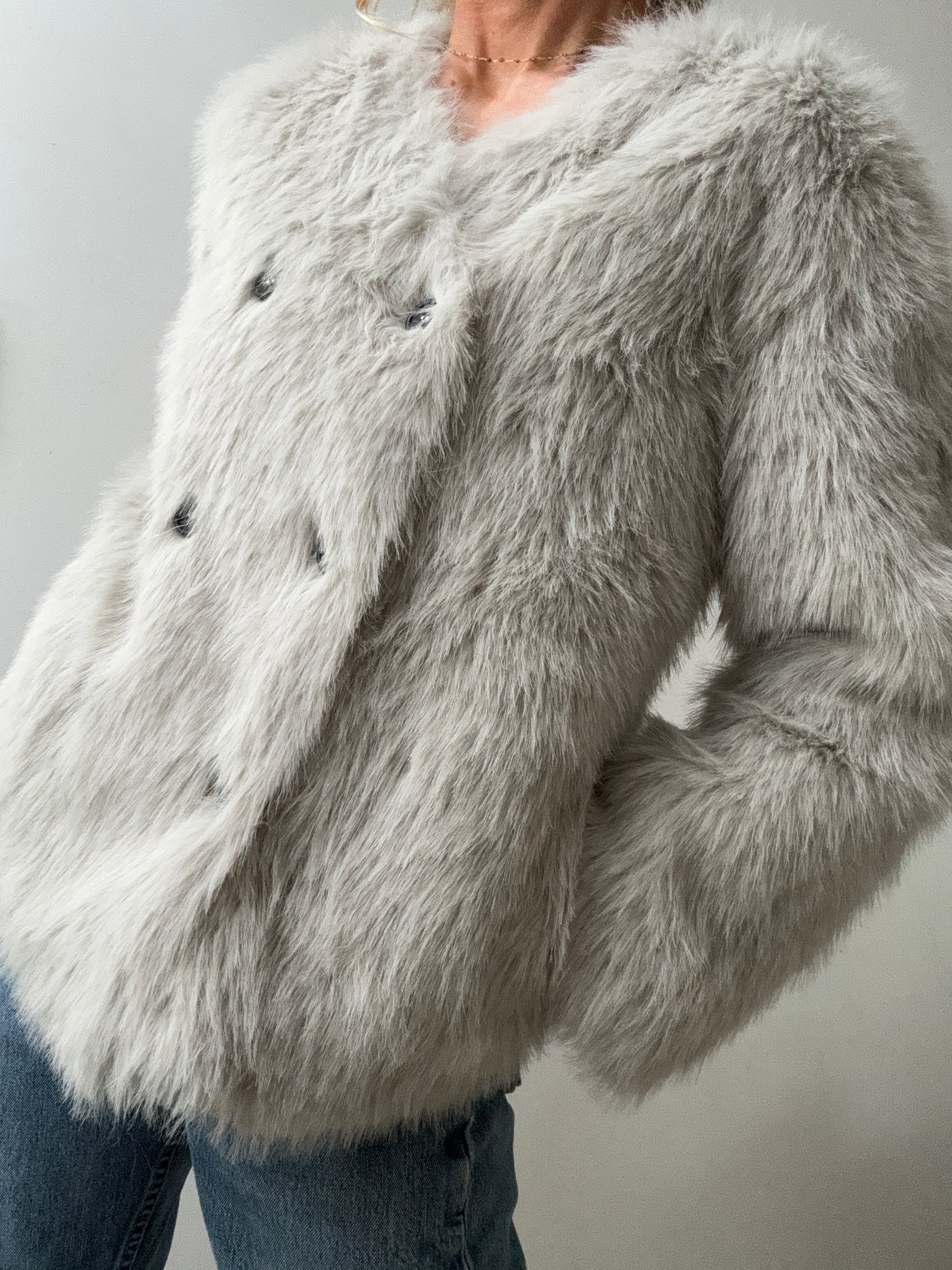 Grey Fur Double Breasted Jacket | Jackets