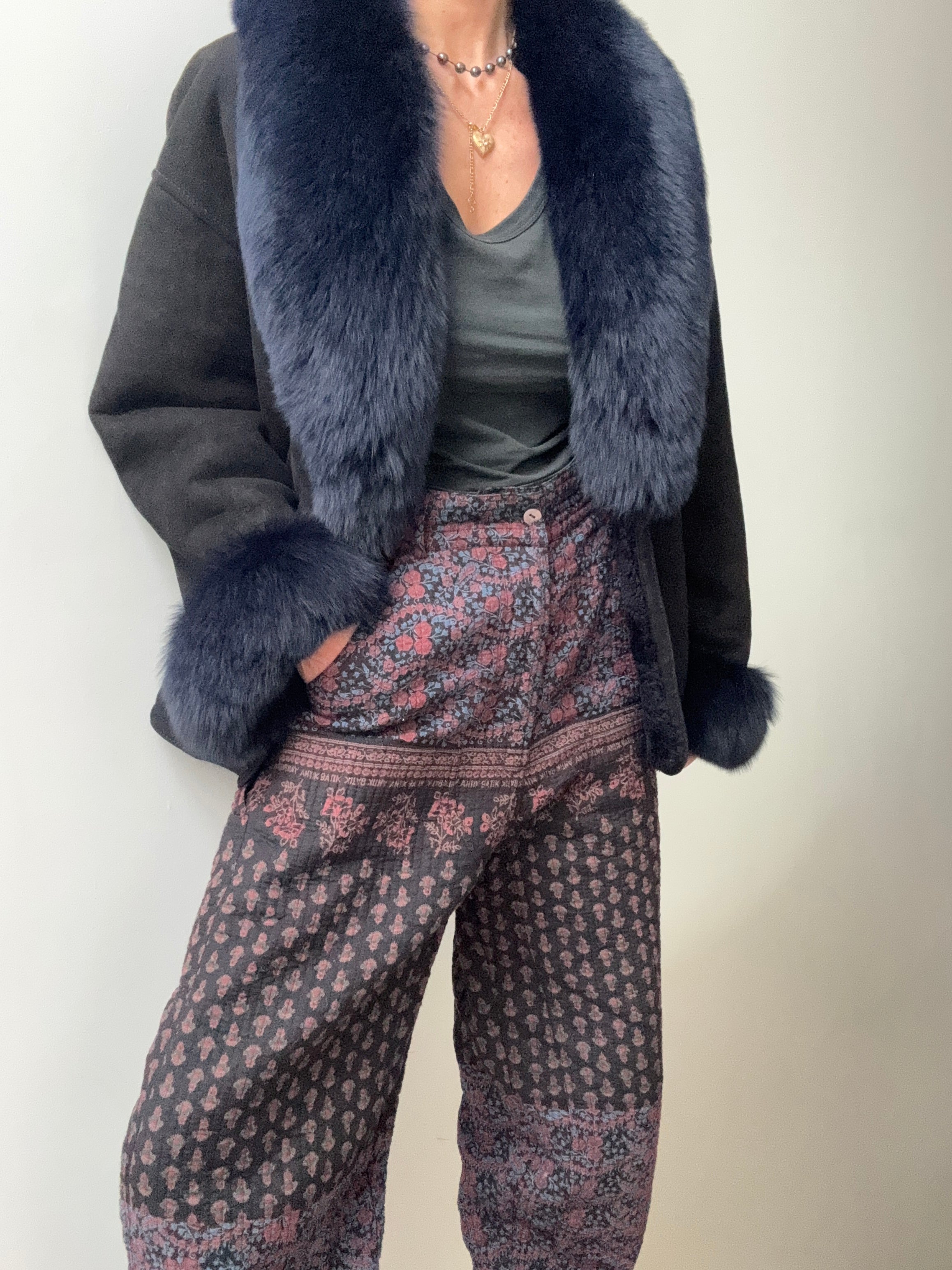 Future Nomads Jackets Medium-Large Piel Espana Navy Fur Coat