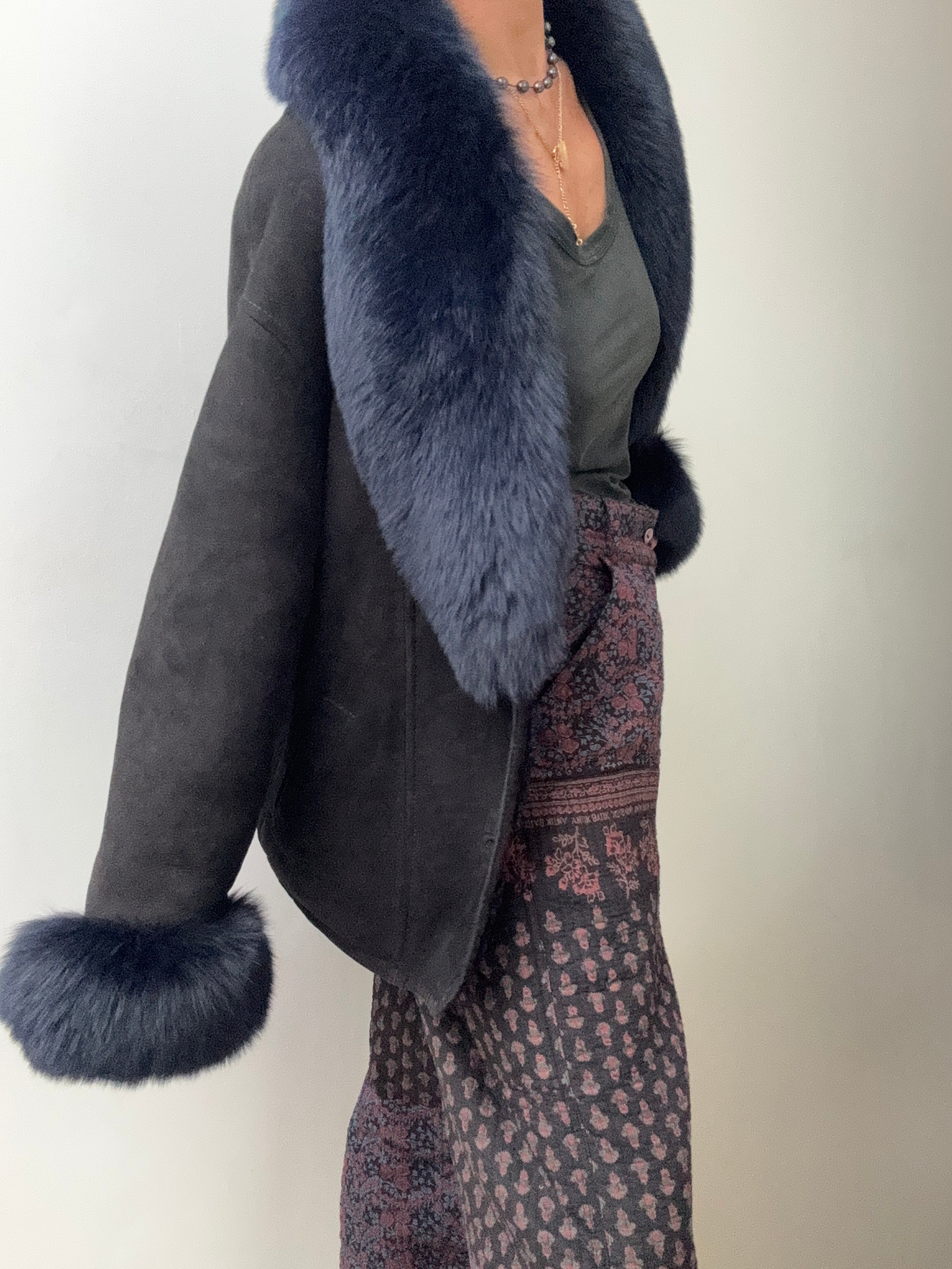 Future Nomads Jackets Medium-Large Piel Espana Navy Fur Coat