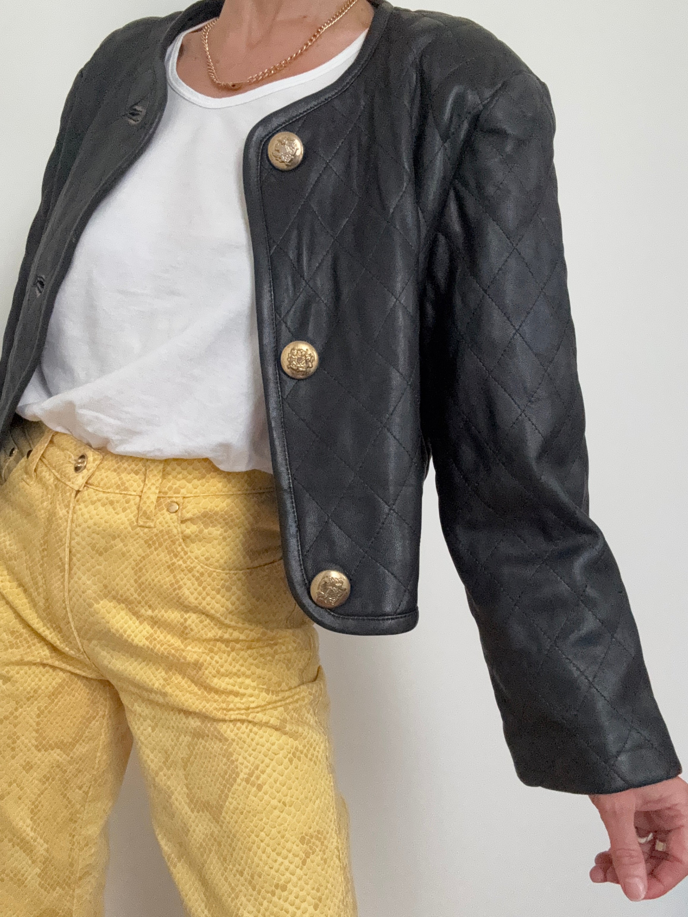 Quilted Leather Jacket Gold Buttons | Jackets